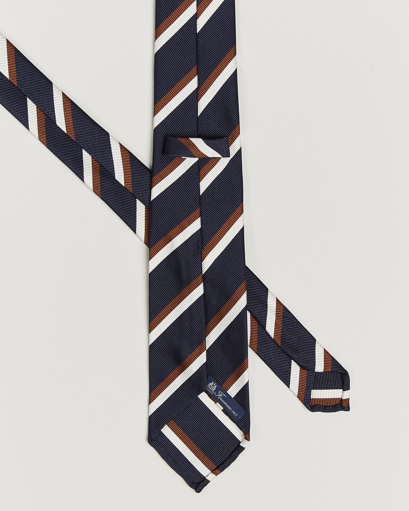Men | Ties | Finamore Napoli | Regimental Stripe Silk Tie Navy/Brown