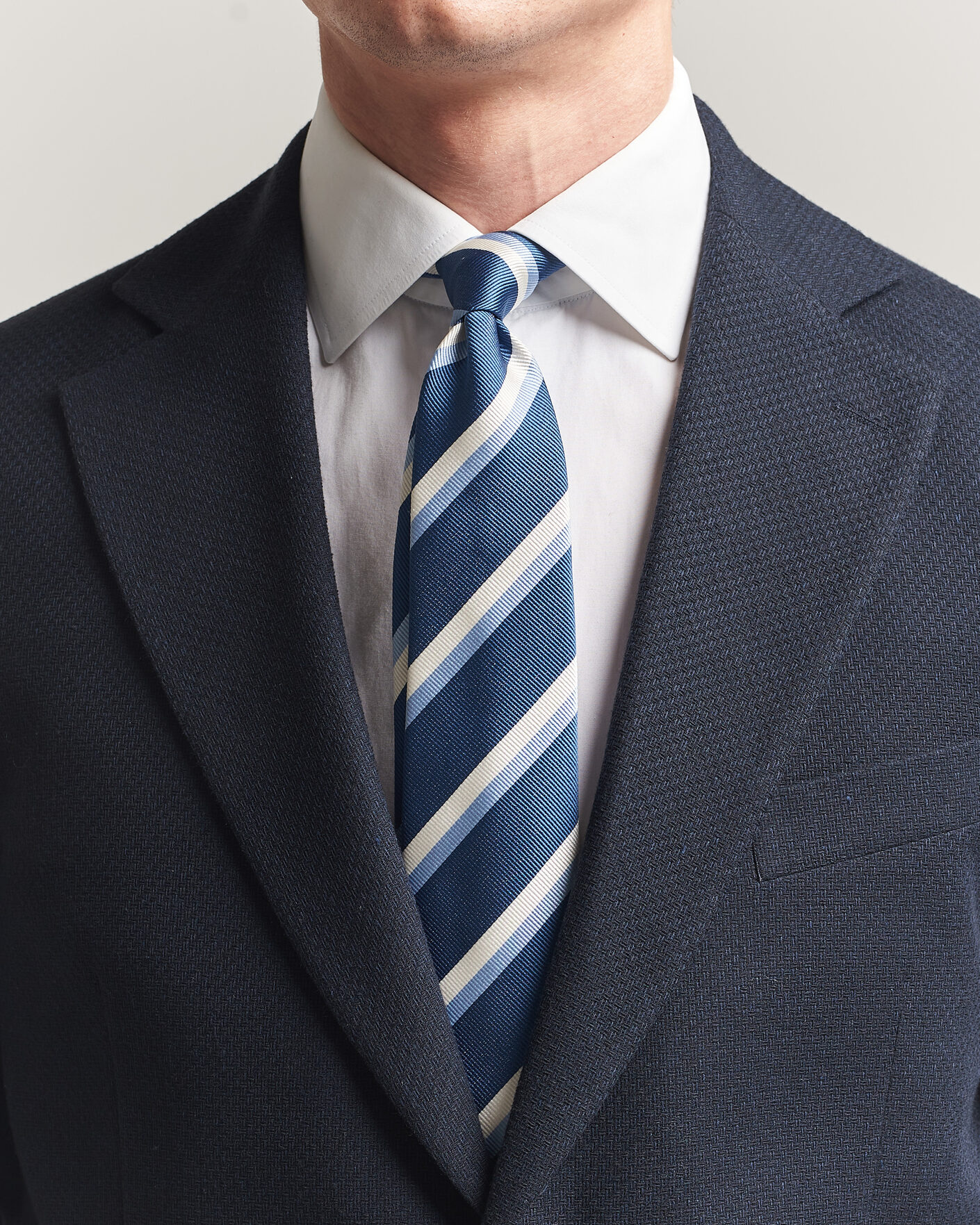 Men | Ties | Finamore Napoli | Regimental Stripe Silk Tie Blue/White