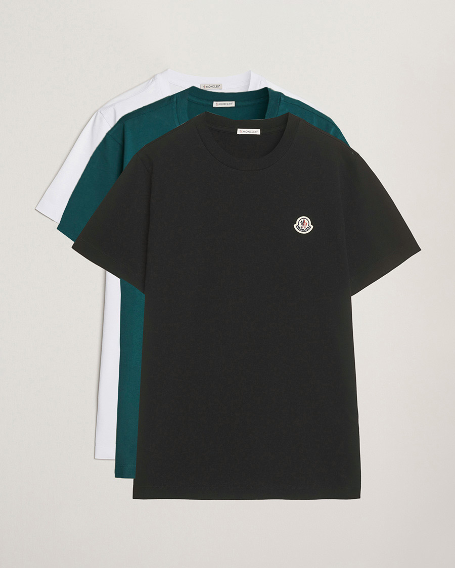 Men | T-Shirts | Moncler | 3-Pack Logo T-Shirts Black/White/Green