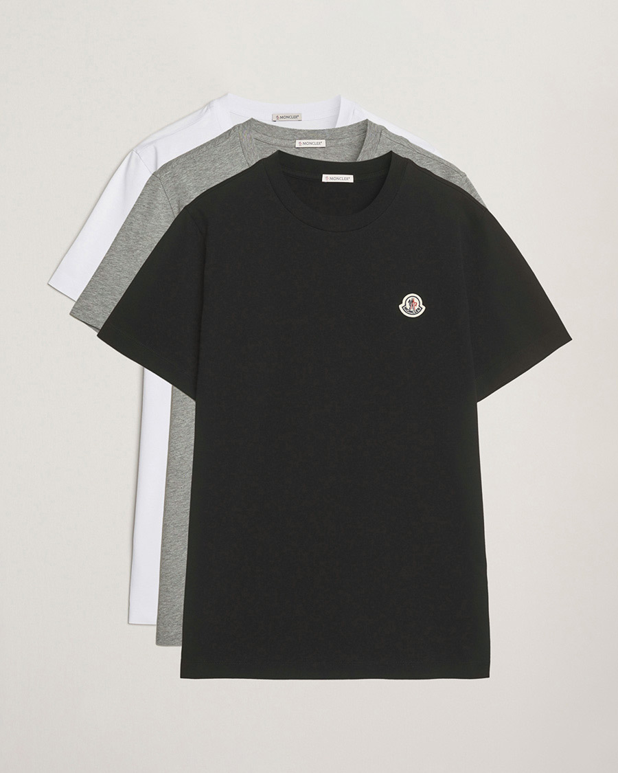 Moncler 3-Pack Logo T-Shirts Black/White/Grey at CareOfCarl.com