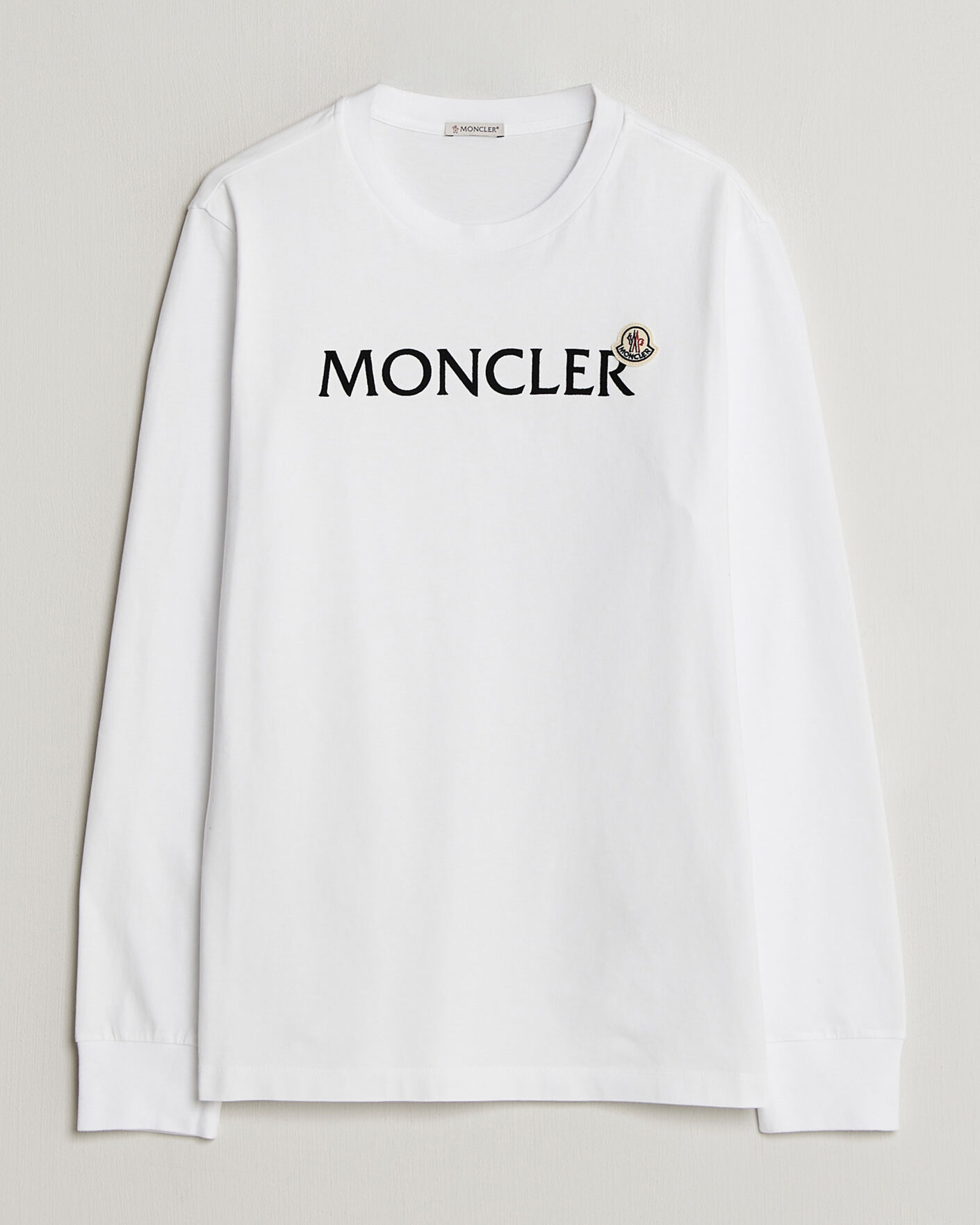 Moncler Lettering Logo Long Sleeve T-Shirt White at CareOfCarl.com