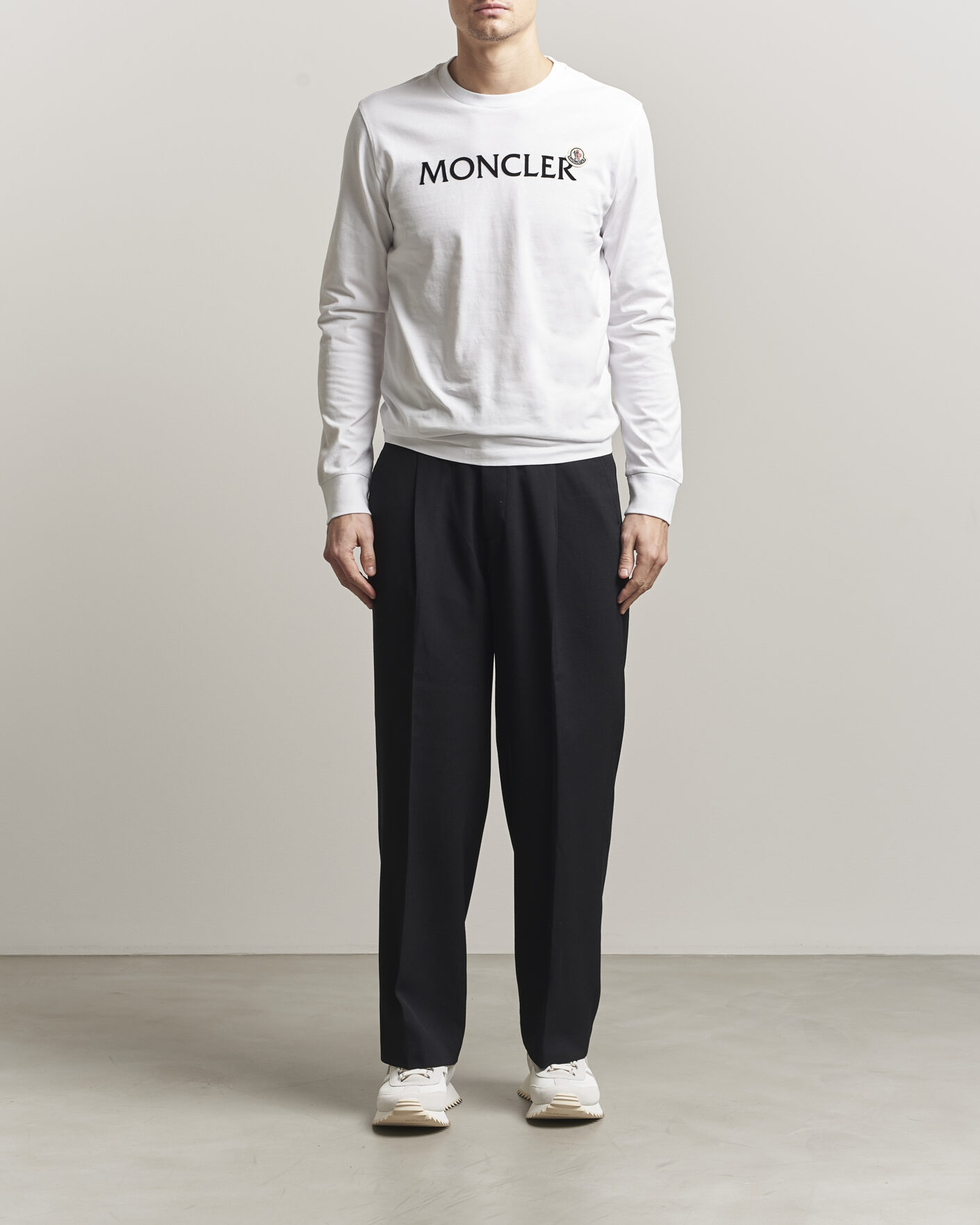 Moncler Lettering Logo Long Sleeve T-Shirt White at CareOfCarl.com