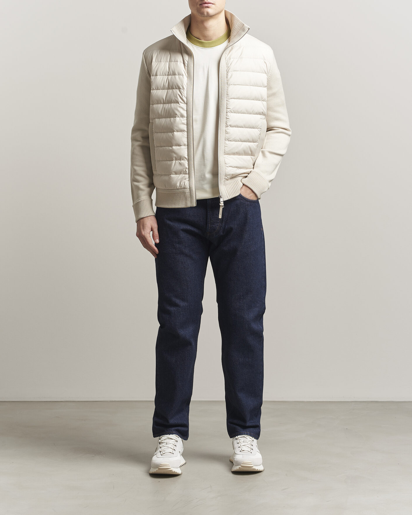 Moncler Luxury Hybrid Zip Cardigan Off White at CareOfCarl.com