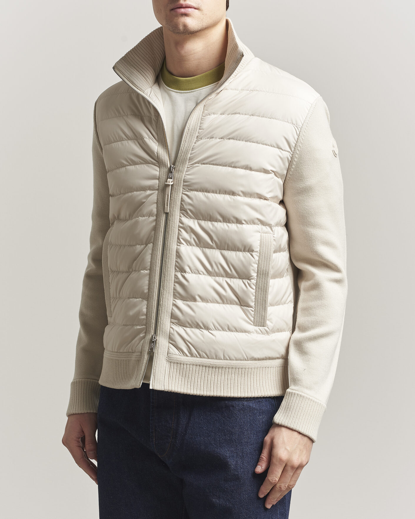 Moncler Luxury Hybrid Zip Cardigan Off White at CareOfCarl.com