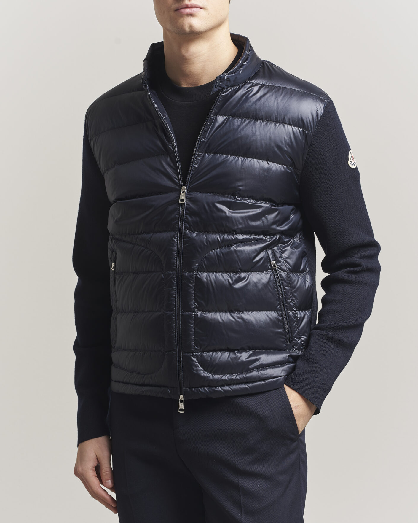 Moncler Hybrid Laque Zip Cardigan Navy at CareOfCarl.com