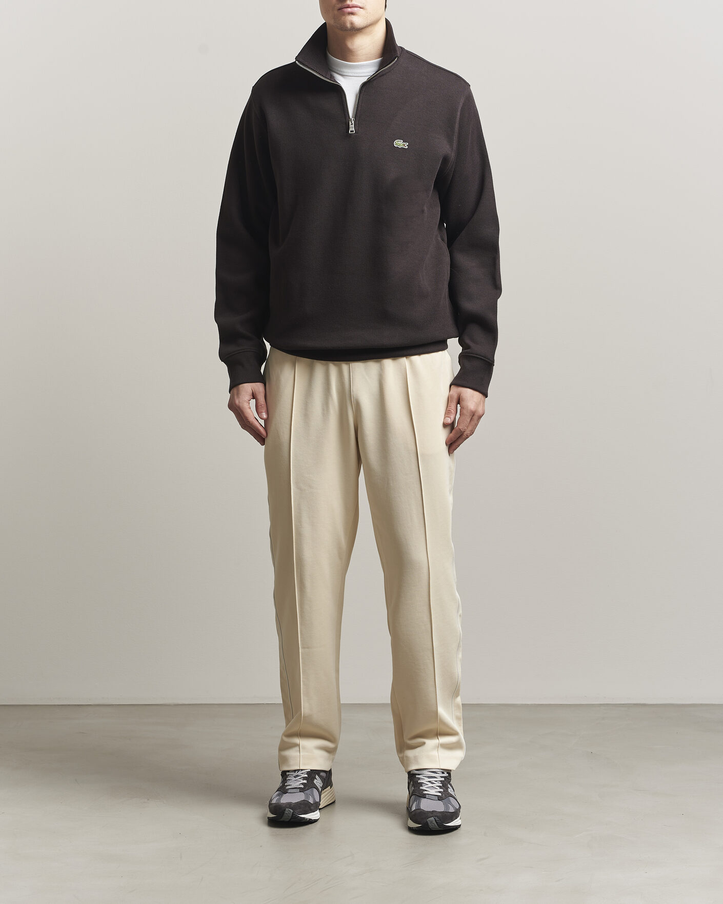 Men | Sweaters & Knitwear | Lacoste | Rib Interlock Half Zip Buffle Brown