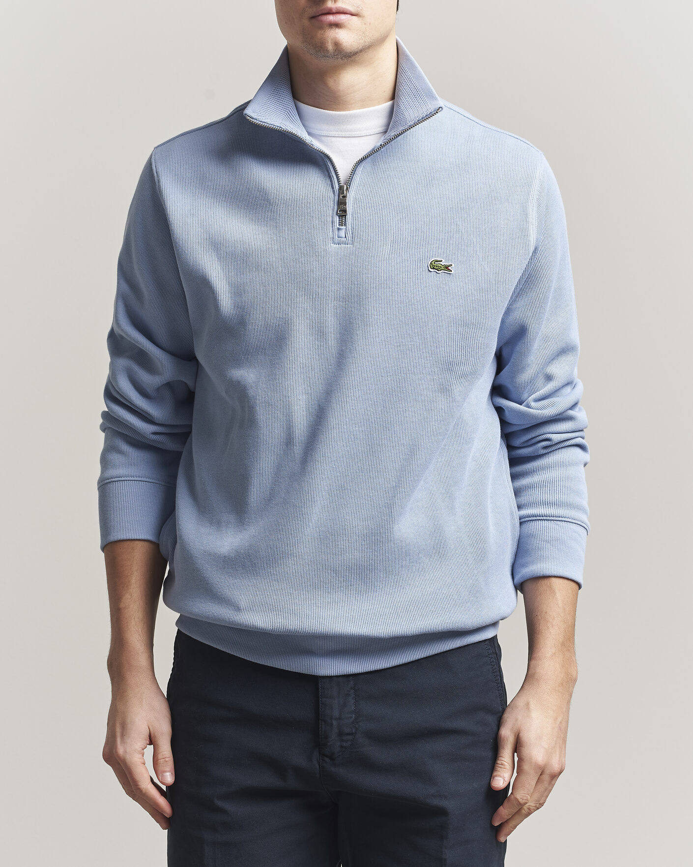 Men | Sweaters & Knitwear | Lacoste | Rib Interlock Half Zip Aphylla Blue