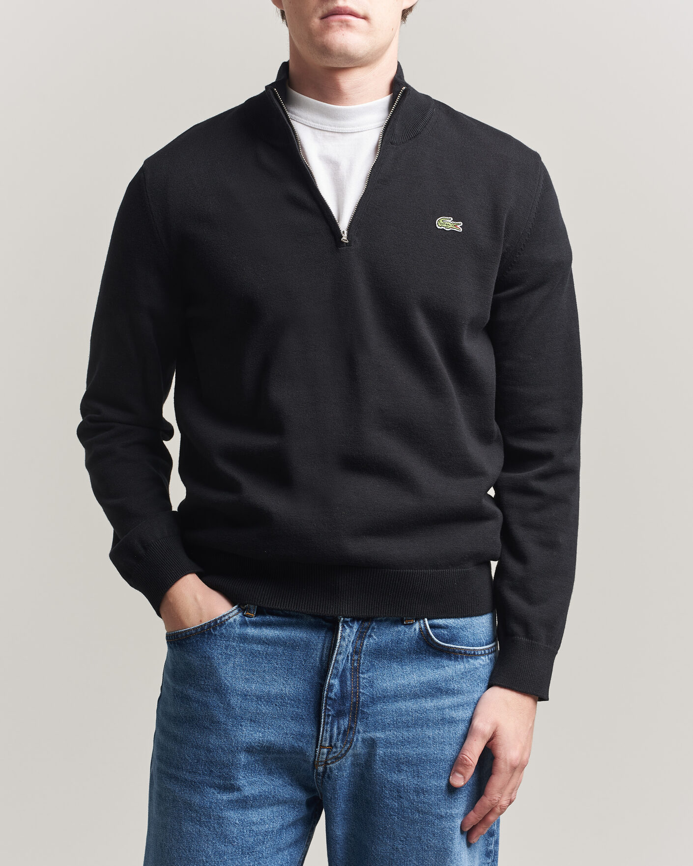 Men | Sweaters & Knitwear | Lacoste | Cotton Knitted Half Zip Black
