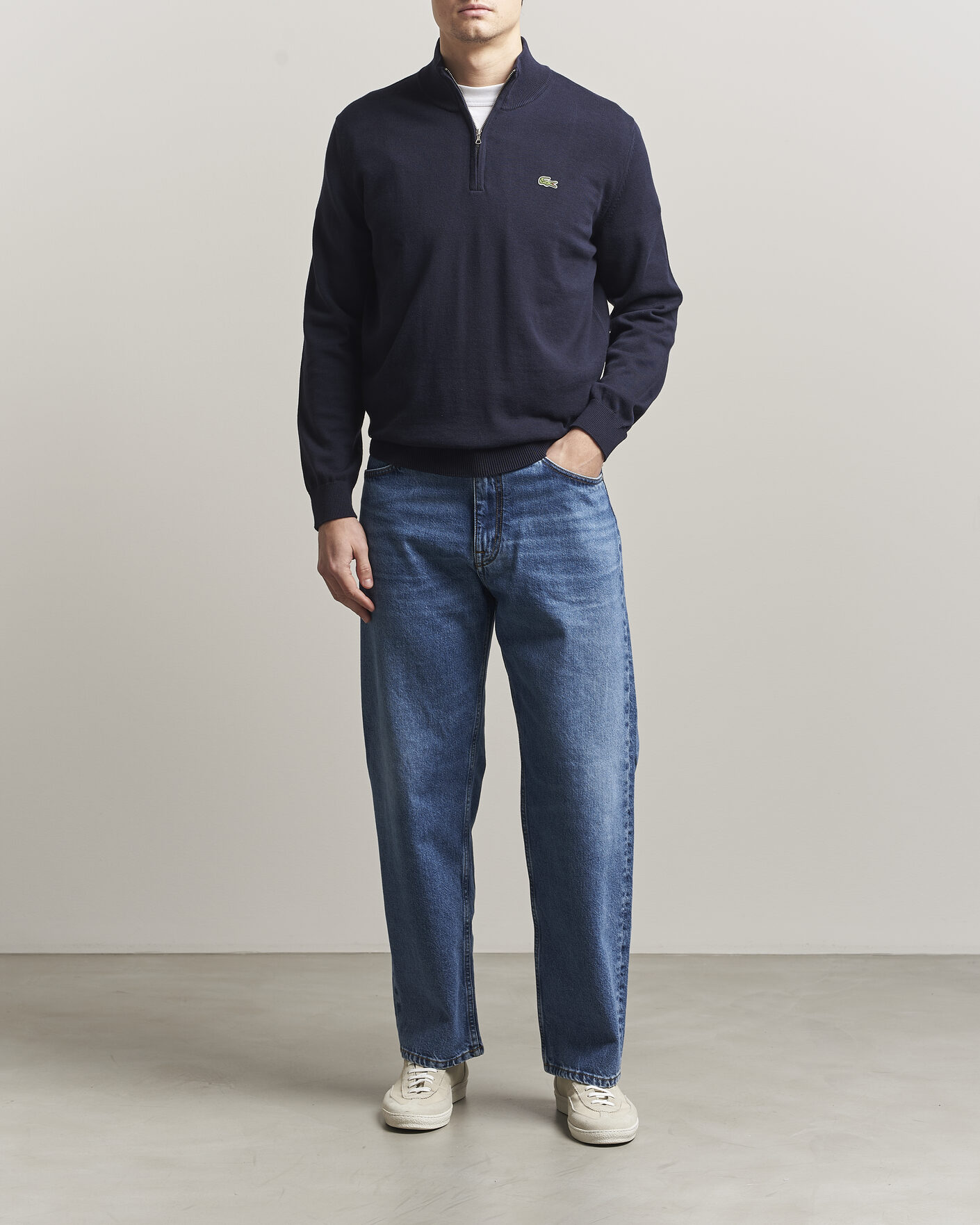 Men | Sweaters & Knitwear | Lacoste | Cotton Knitted Half Zip Navy Blue