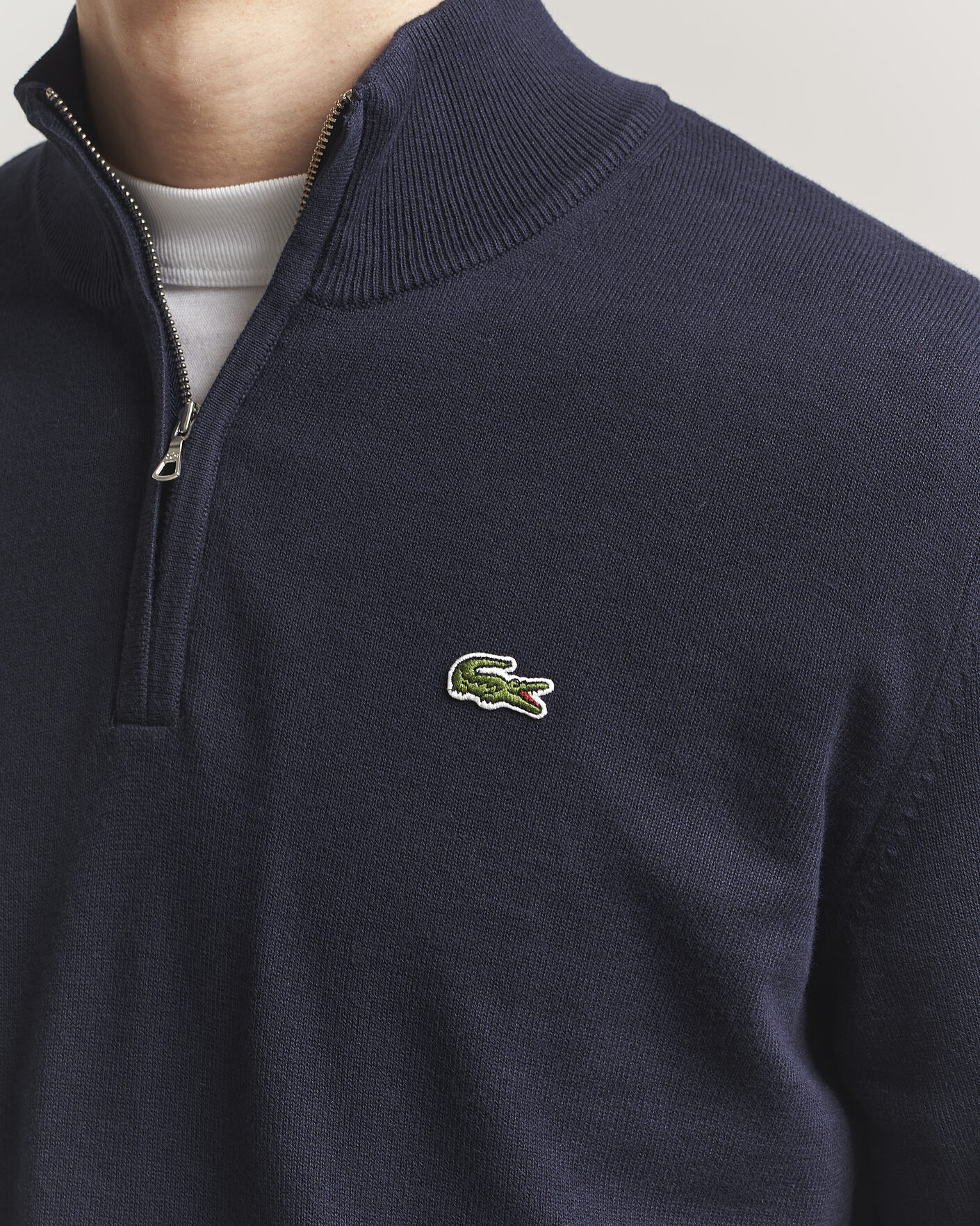 Men | Sweaters & Knitwear | Lacoste | Cotton Knitted Half Zip Navy Blue