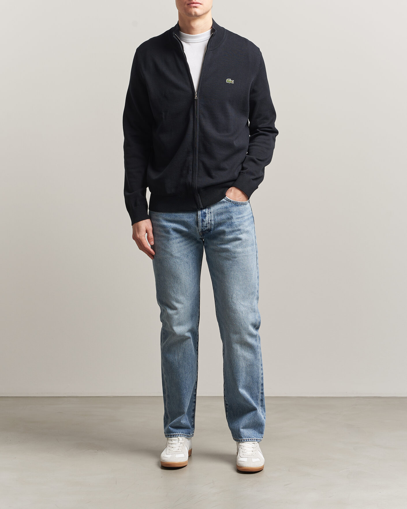 Men | Sweaters & Knitwear | Lacoste | Cotton Knitted Full Zip Black