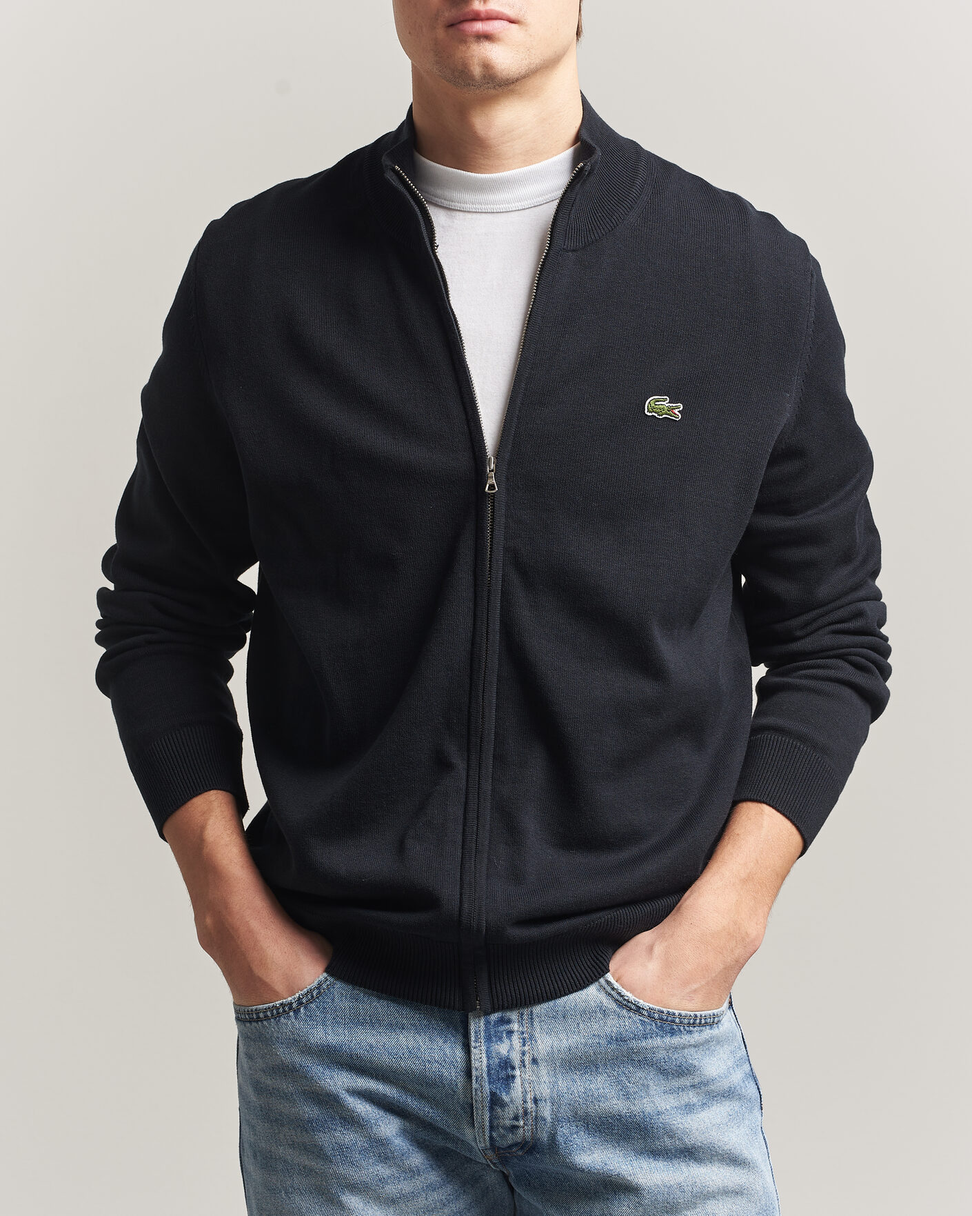 Lacoste Cotton Knitted Full Zip Black at CareOfCarl.com