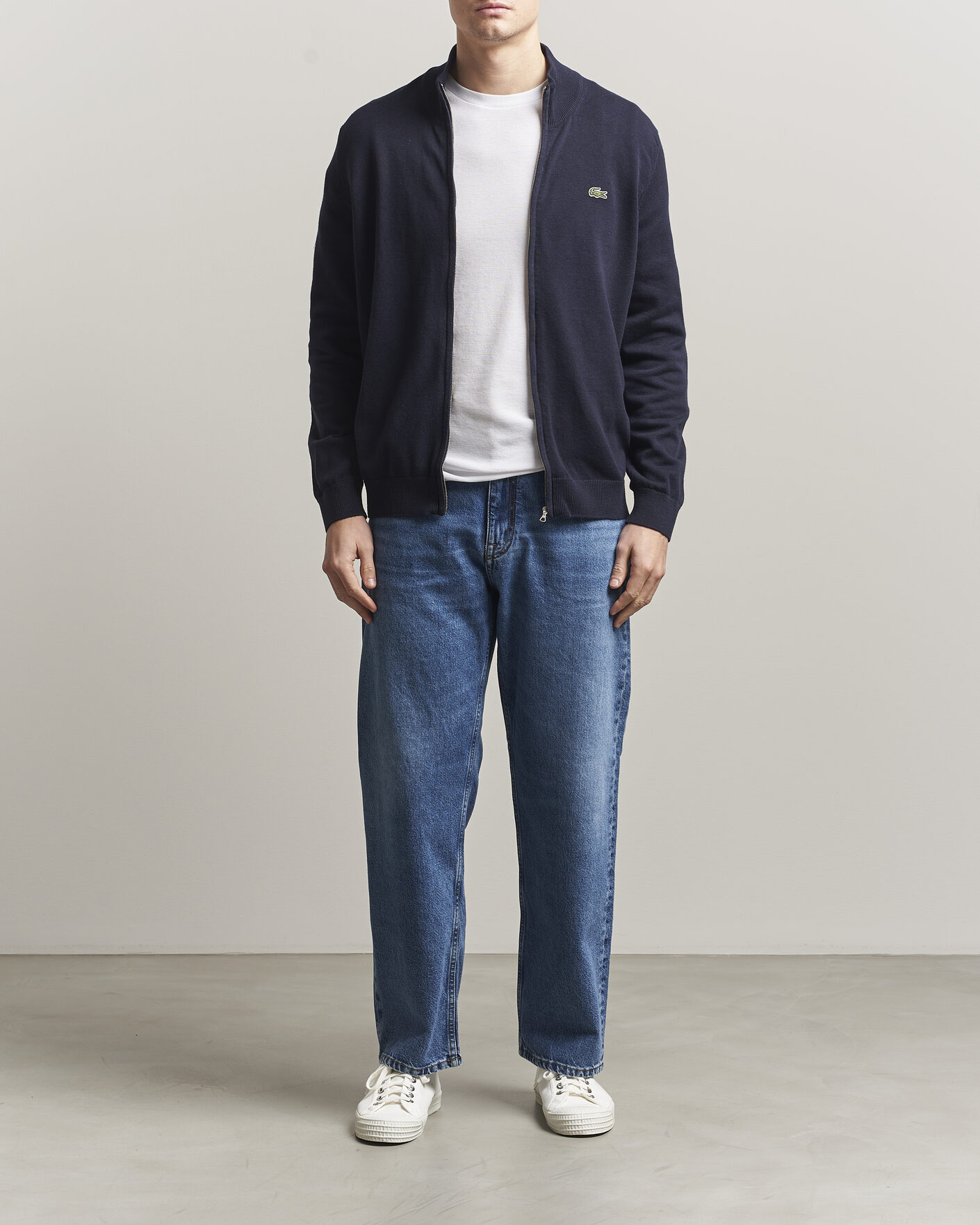 Men | Sweaters & Knitwear | Lacoste | Cotton Knitted Full Zip Navy Blue