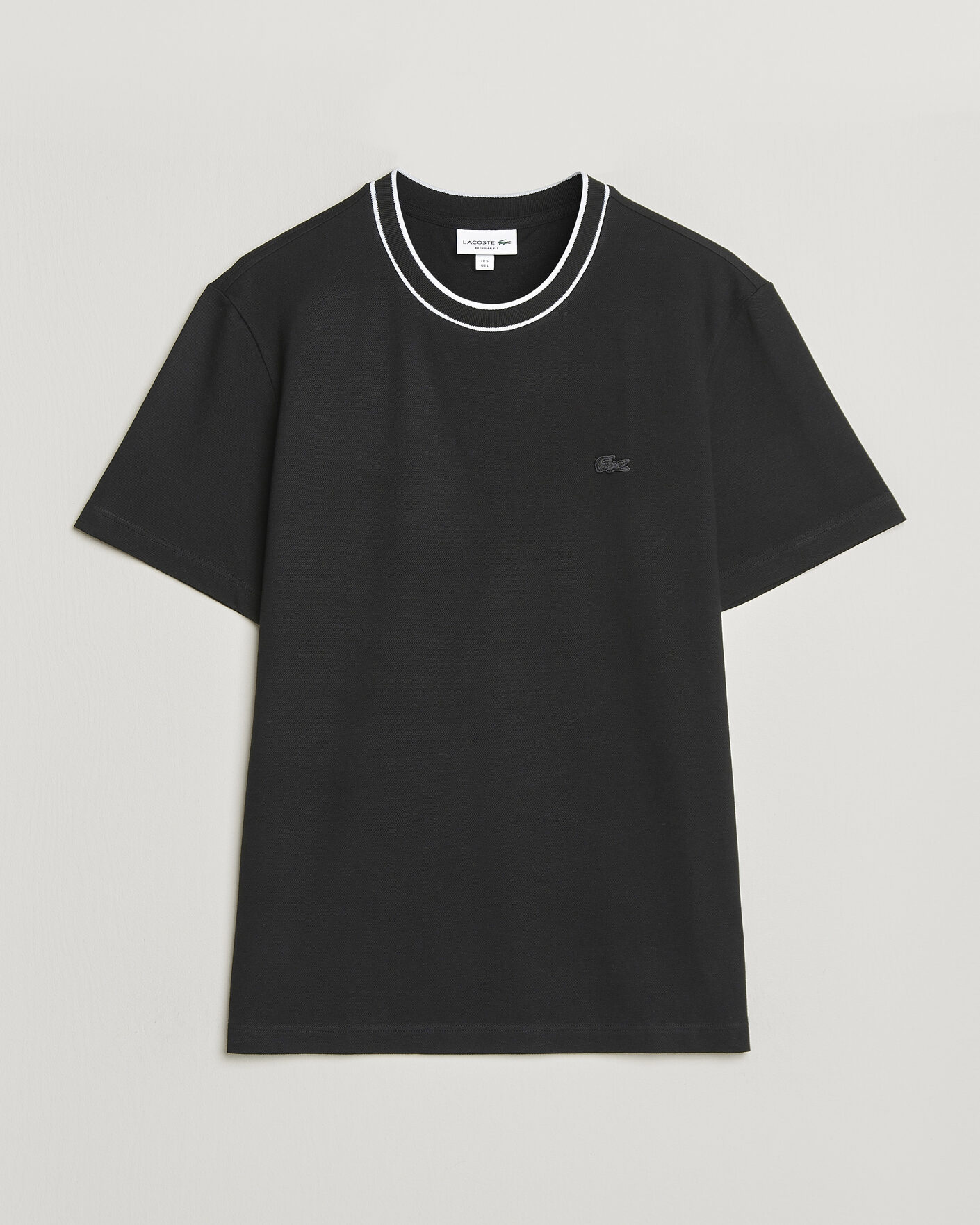 Men | T-Shirts | Lacoste | Contrast Rib Piqué T-Shirt Black