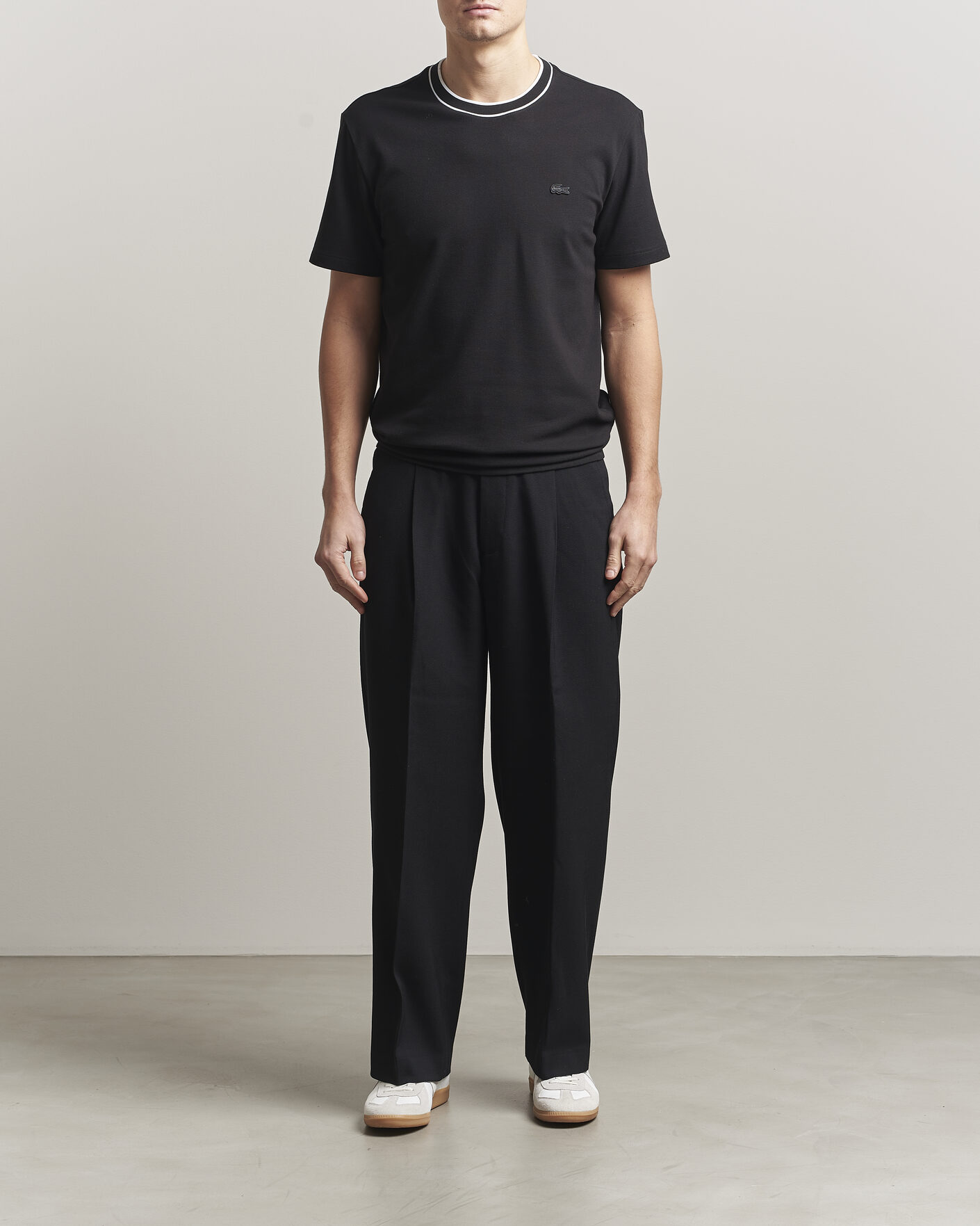 Men | T-Shirts | Lacoste | Contrast Rib Piqué T-Shirt Black