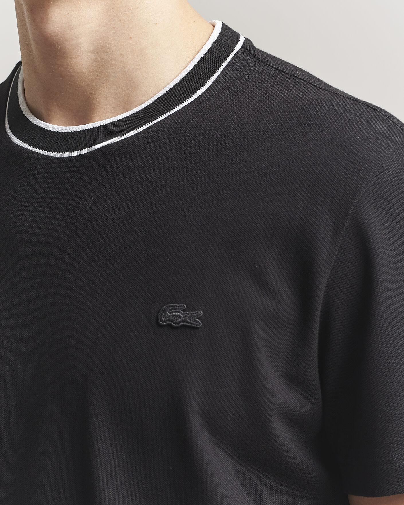 Men | T-Shirts | Lacoste | Contrast Rib Piqué T-Shirt Black