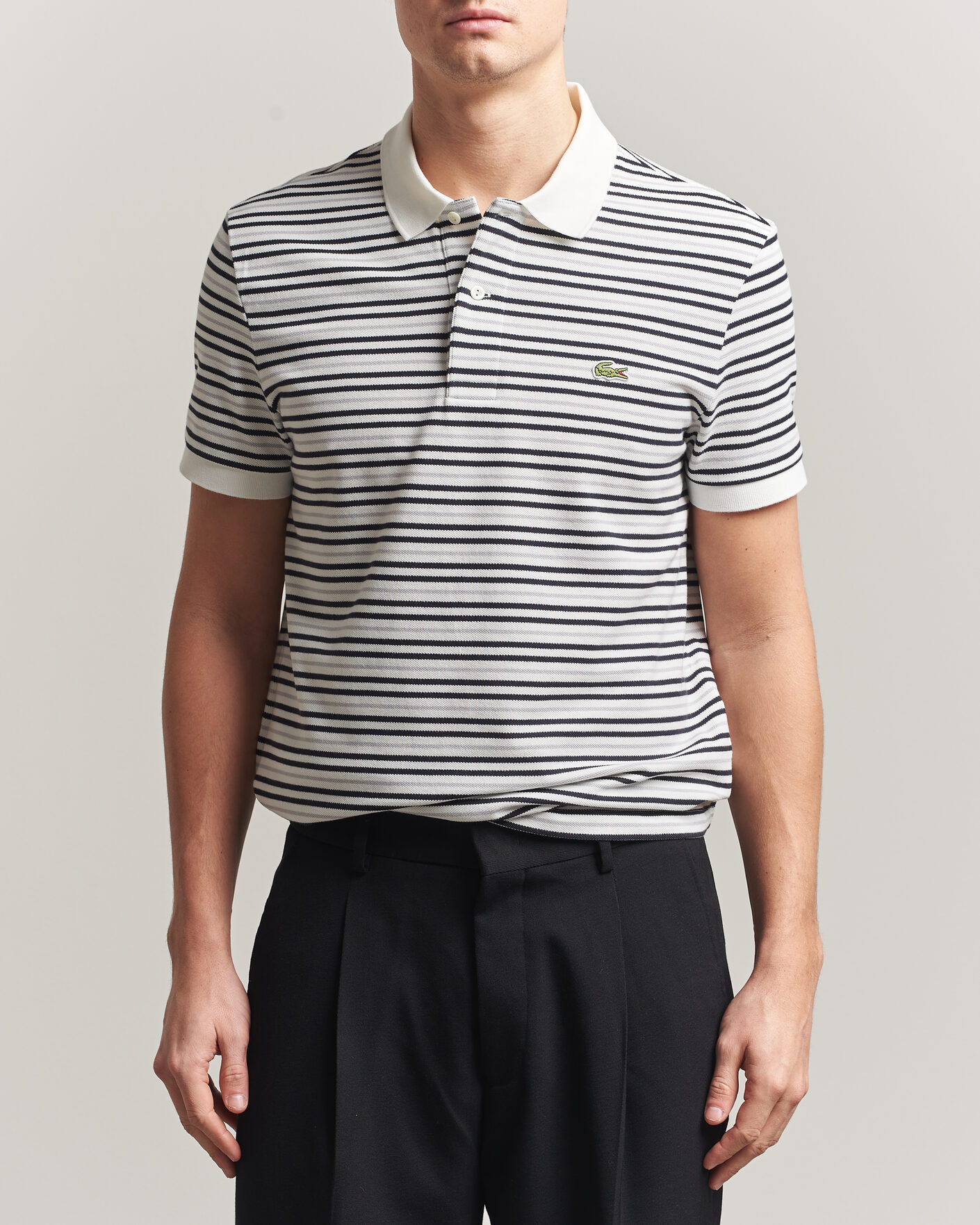Men | Polo Shirts | Lacoste | Original Striped Polo Piké Blackbird/Flour