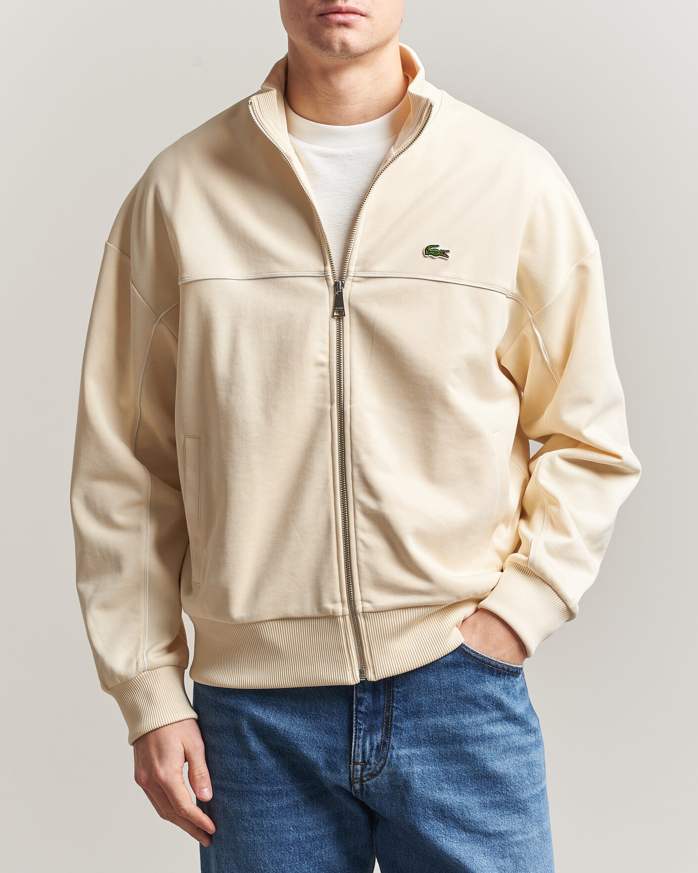 Men | Sweaters & Knitwear | Lacoste | Piqué Track Jacket Naturel Clair
