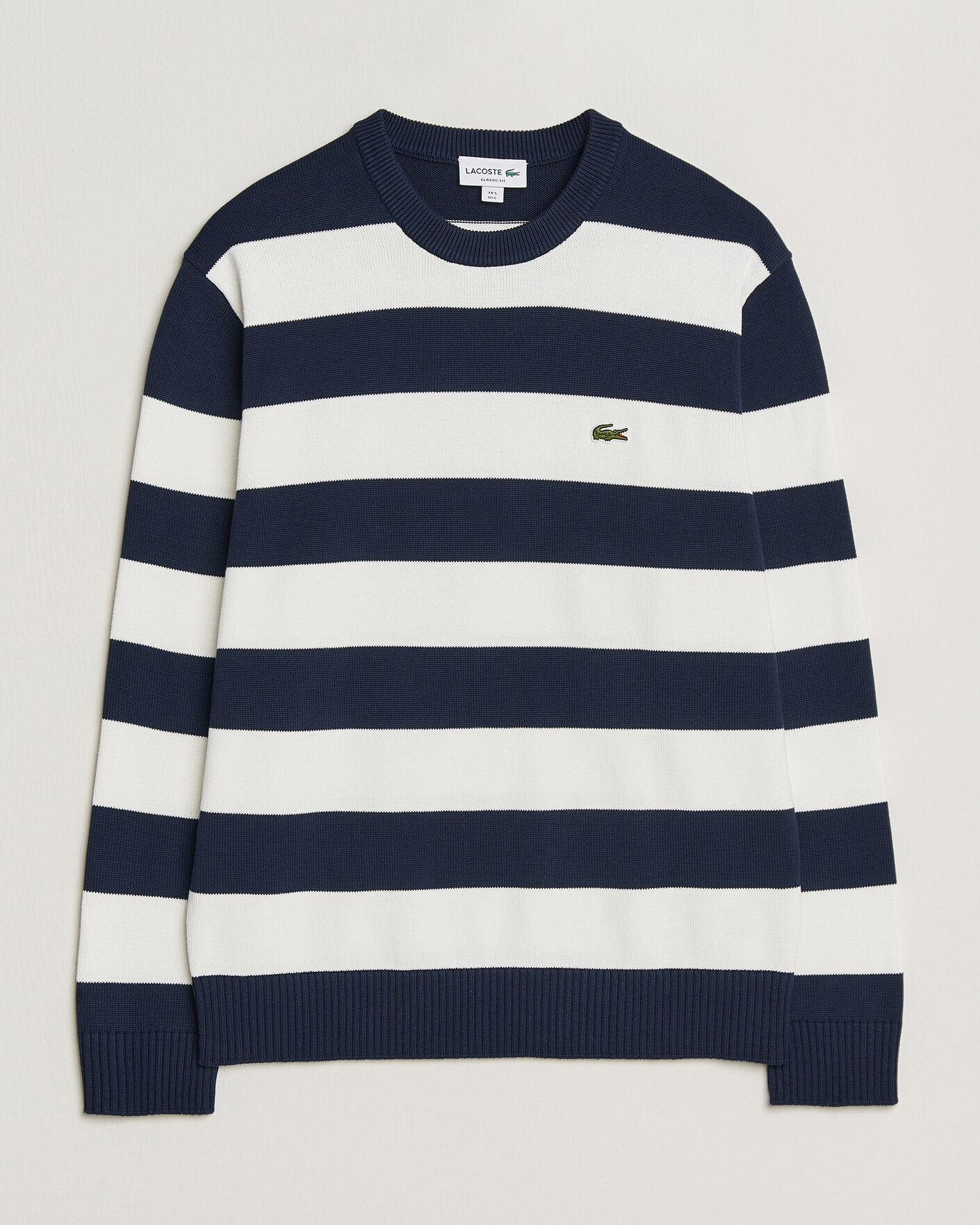 Men | Sweaters & Knitwear | Lacoste | Cotton Knitted Striped Sweater Navy Blue/Flour