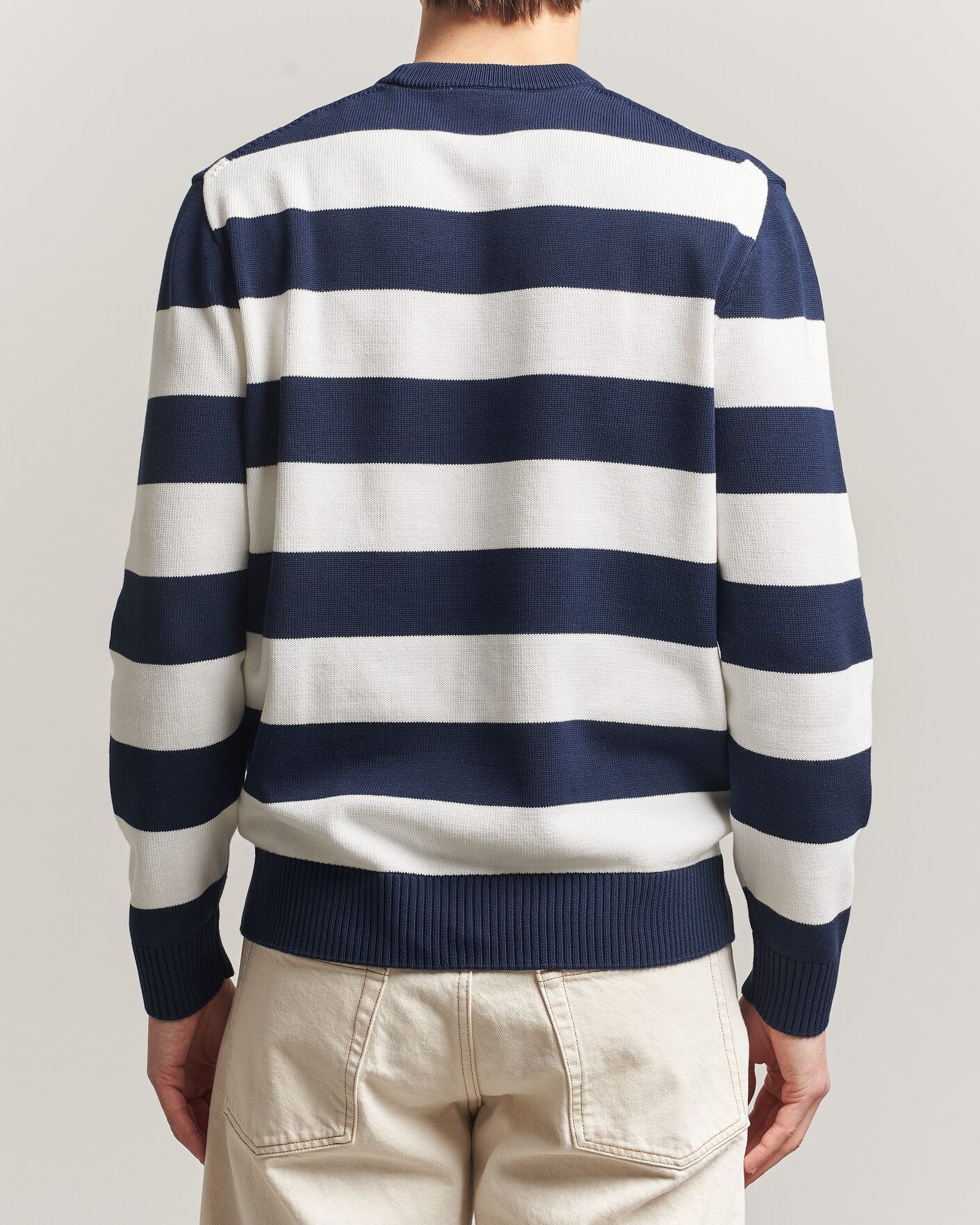 Men | Sweaters & Knitwear | Lacoste | Cotton Knitted Striped Sweater Navy Blue/Flour