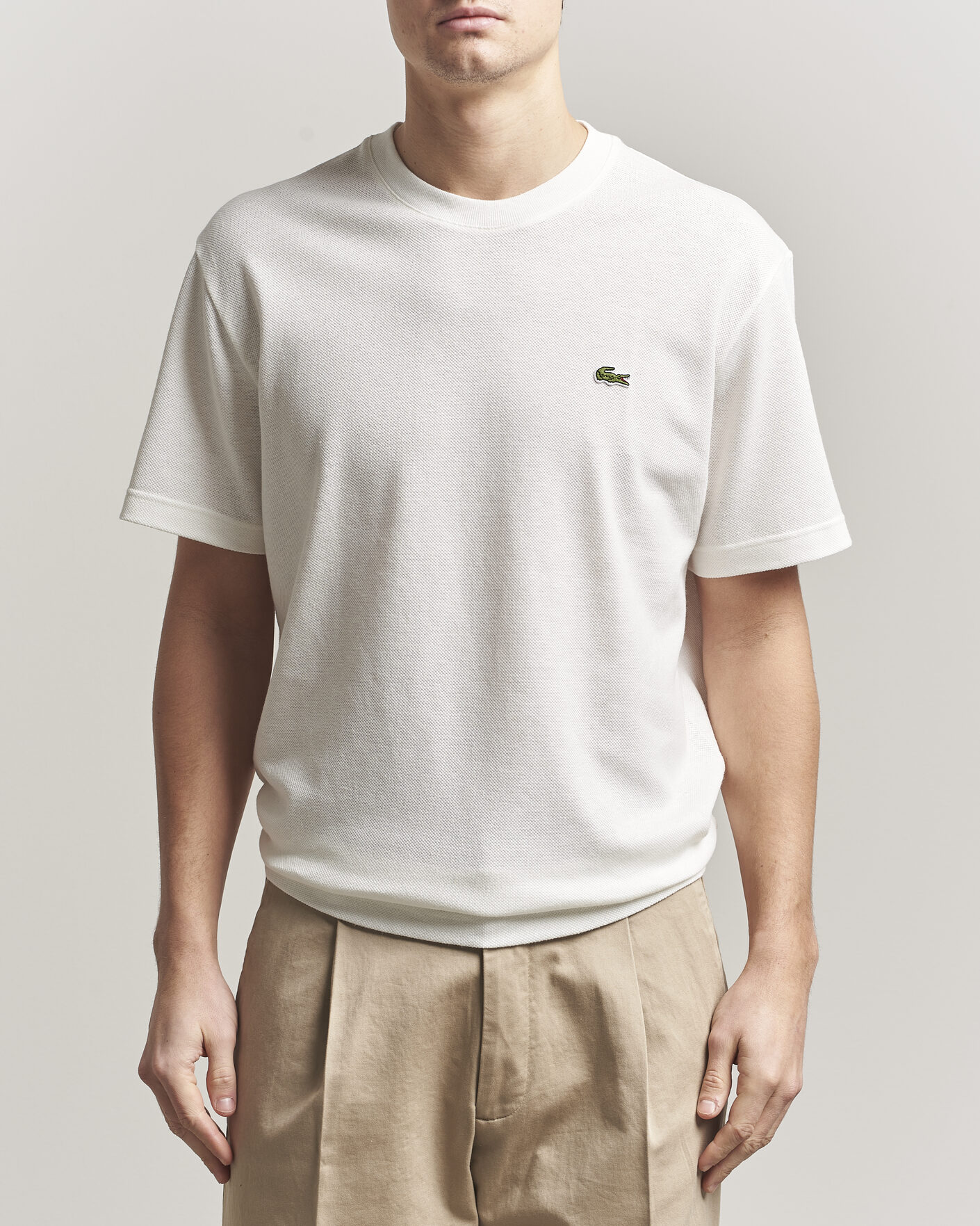 Men | T-Shirts | Lacoste | Cotton/Linen Pique T-Shirt Flour