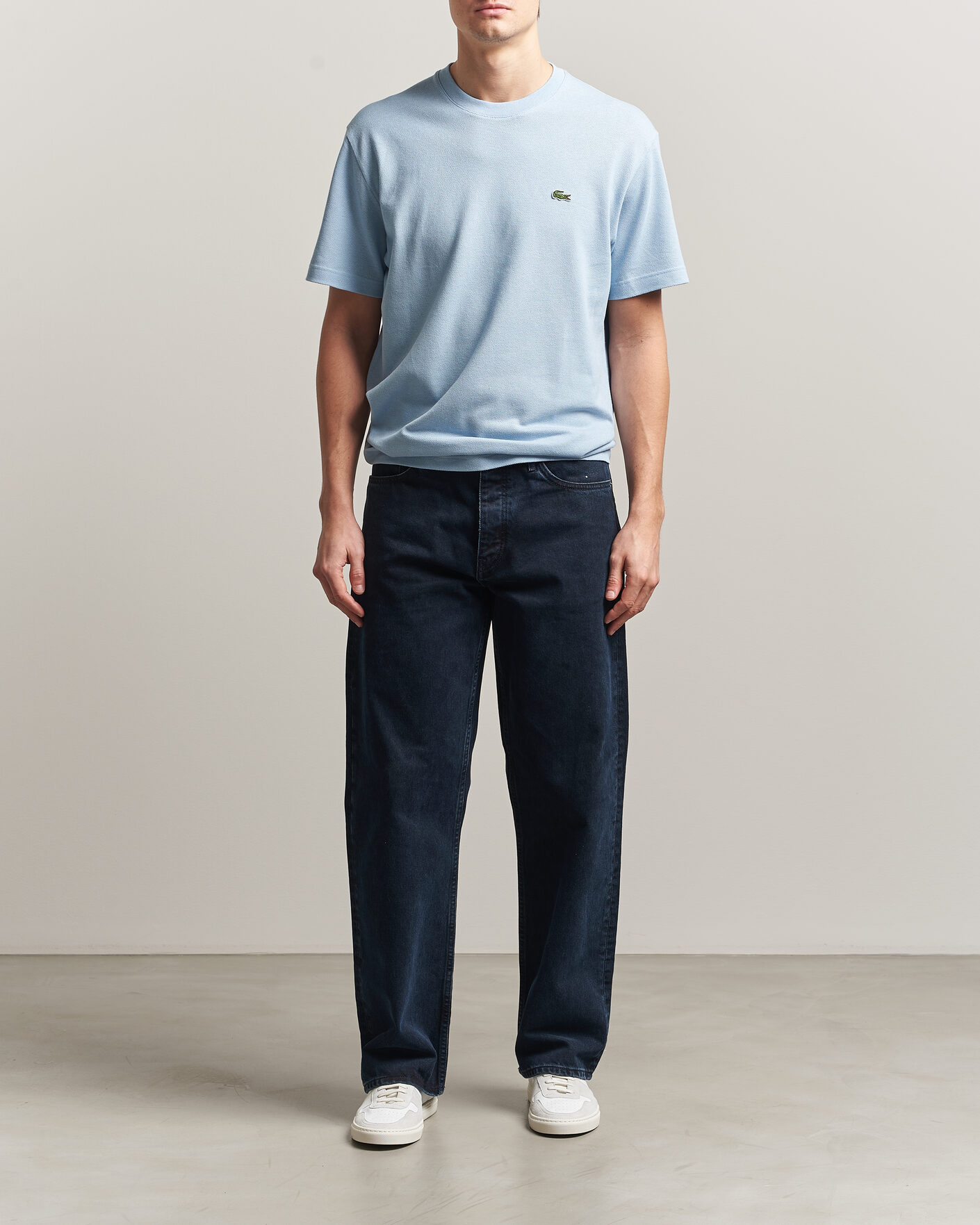 Men | T-Shirts | Lacoste | Cotton/Linen Pique T-Shirt Light Blue