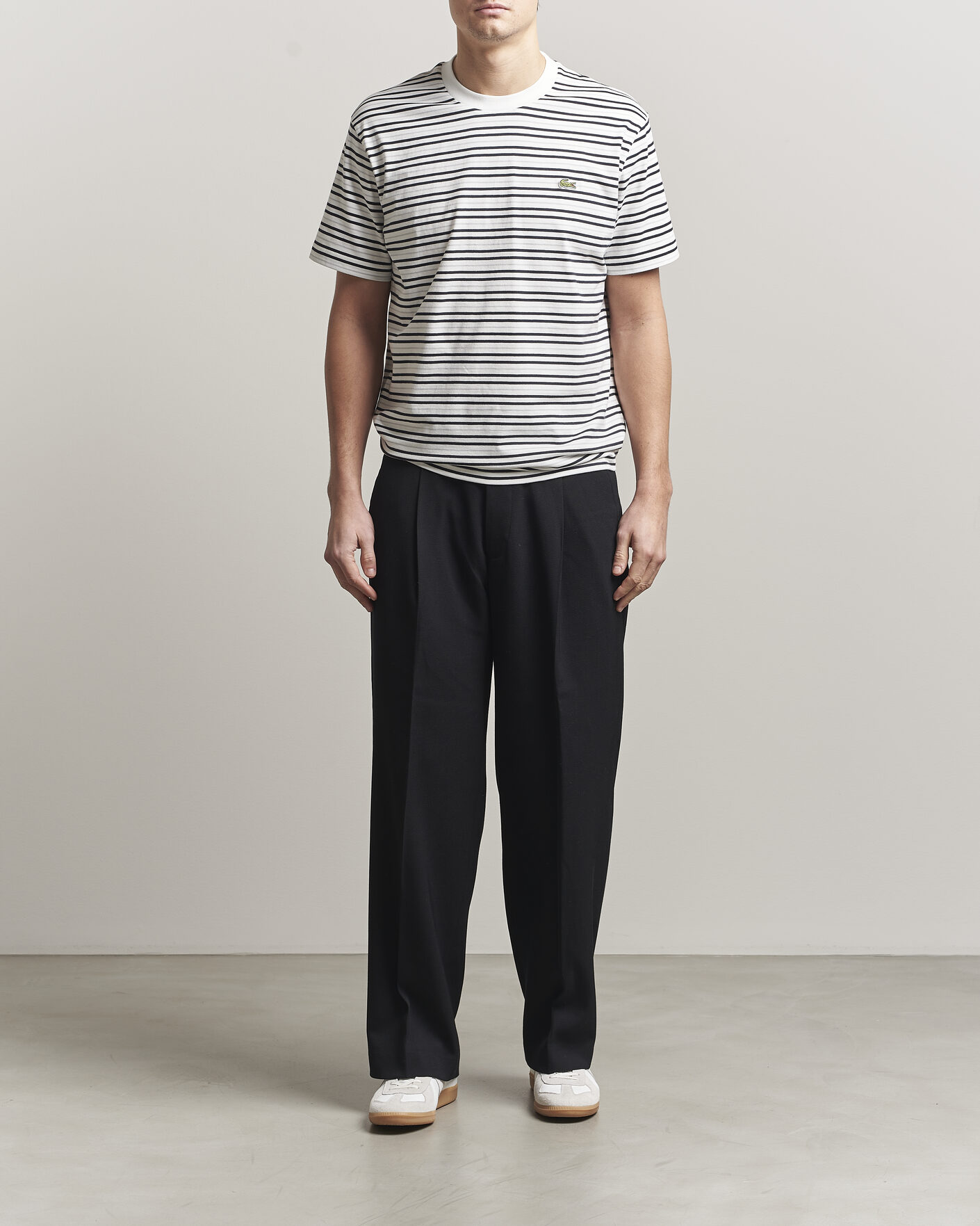 Men | T-Shirts | Lacoste | Cotton Striped T-Shirt Blackbird/Flour