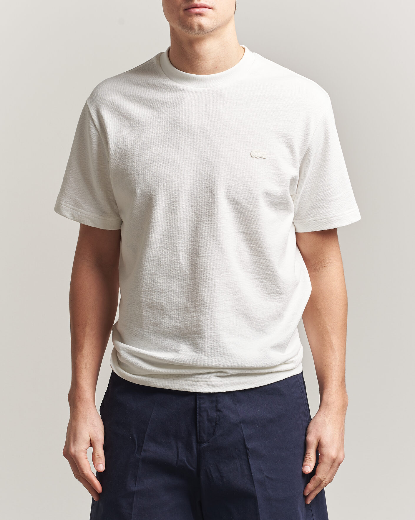 Men | T-Shirts | Lacoste | Textured Cotton T-Shirt Flour
