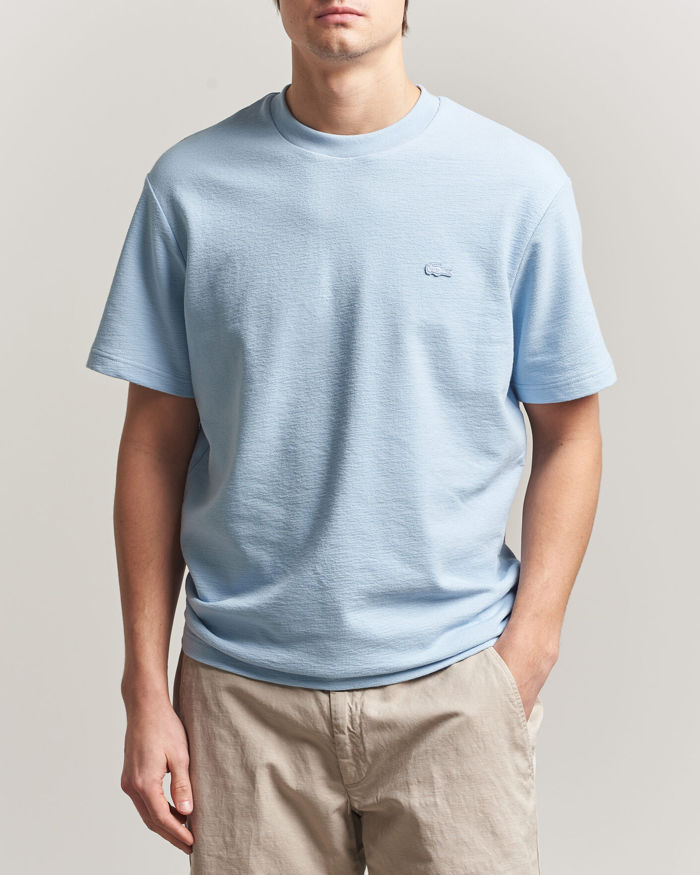 Men | T-Shirts | Lacoste | Textured Cotton T-Shirt Light Blue