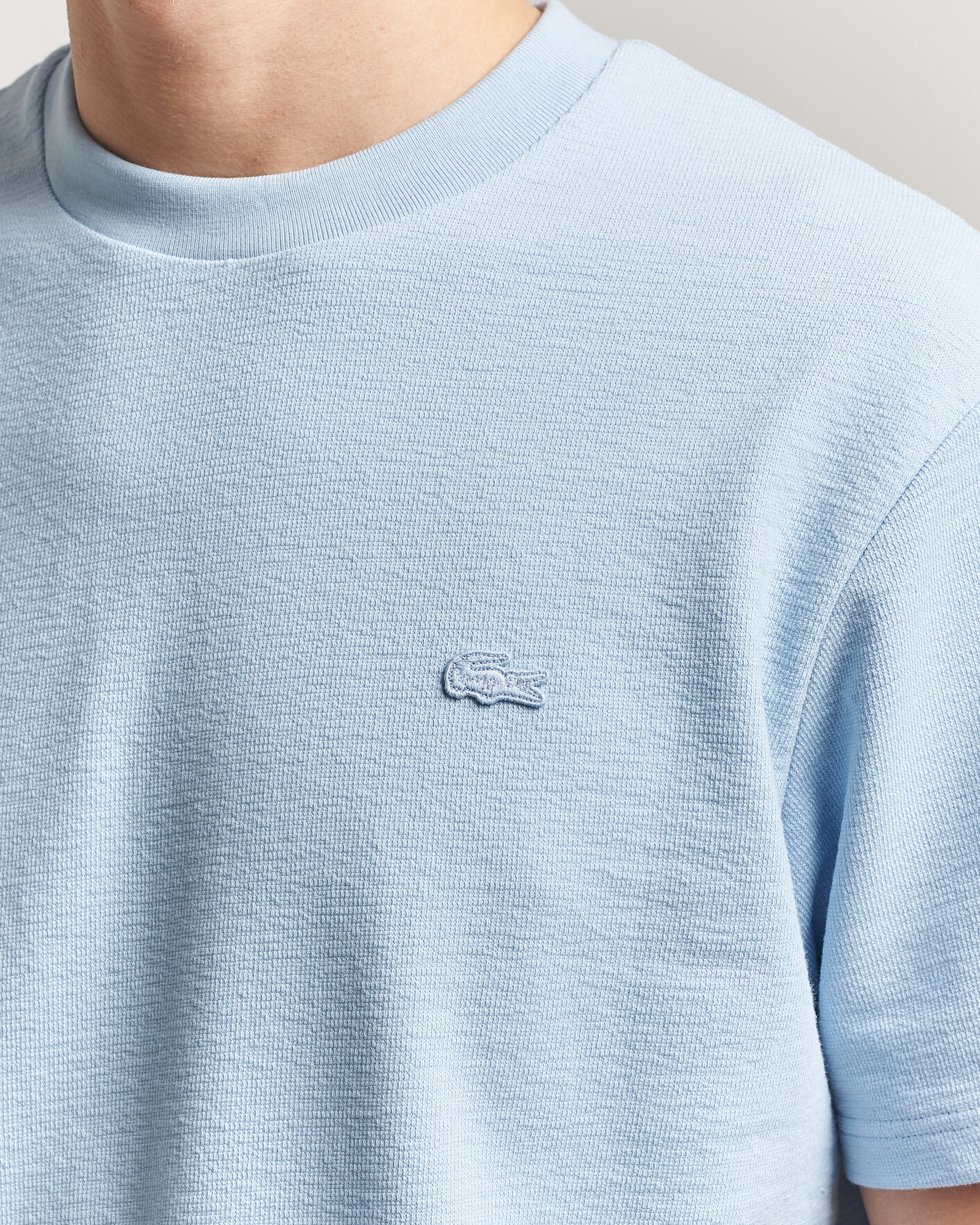 Lacoste Textured Cotton T-Shirt Light Blue at CareOfCarl.com