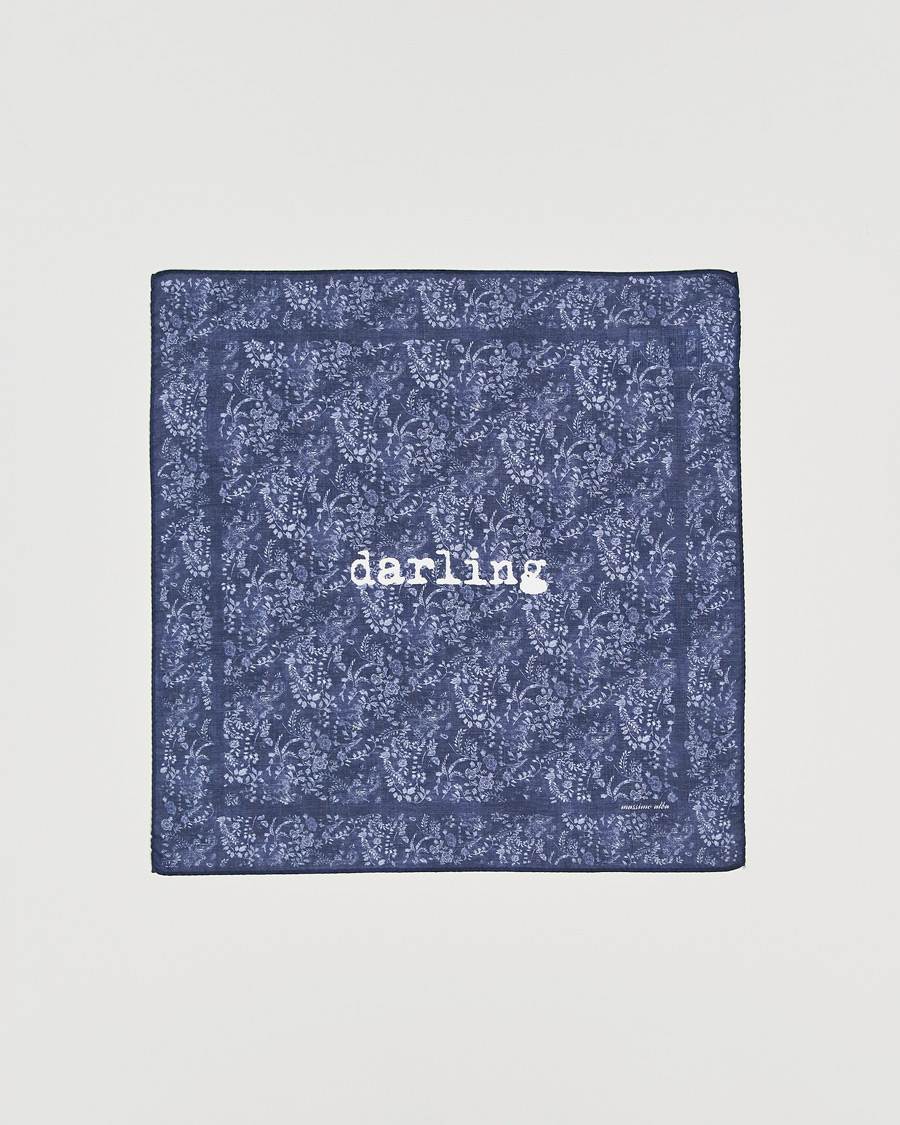 Men | Pocket Squares | Massimo Alba | Printed Cotton Voile Hankerchief Midnight Blue