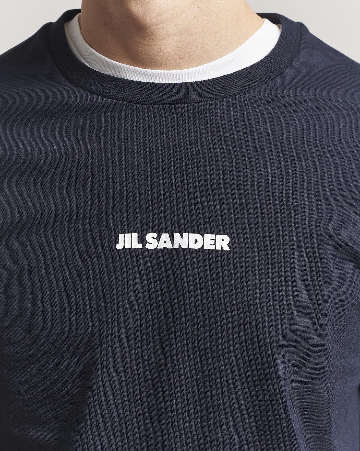Jil Sander Long Sleeve Logo T-Shirt Navy at CareOfCarl.com