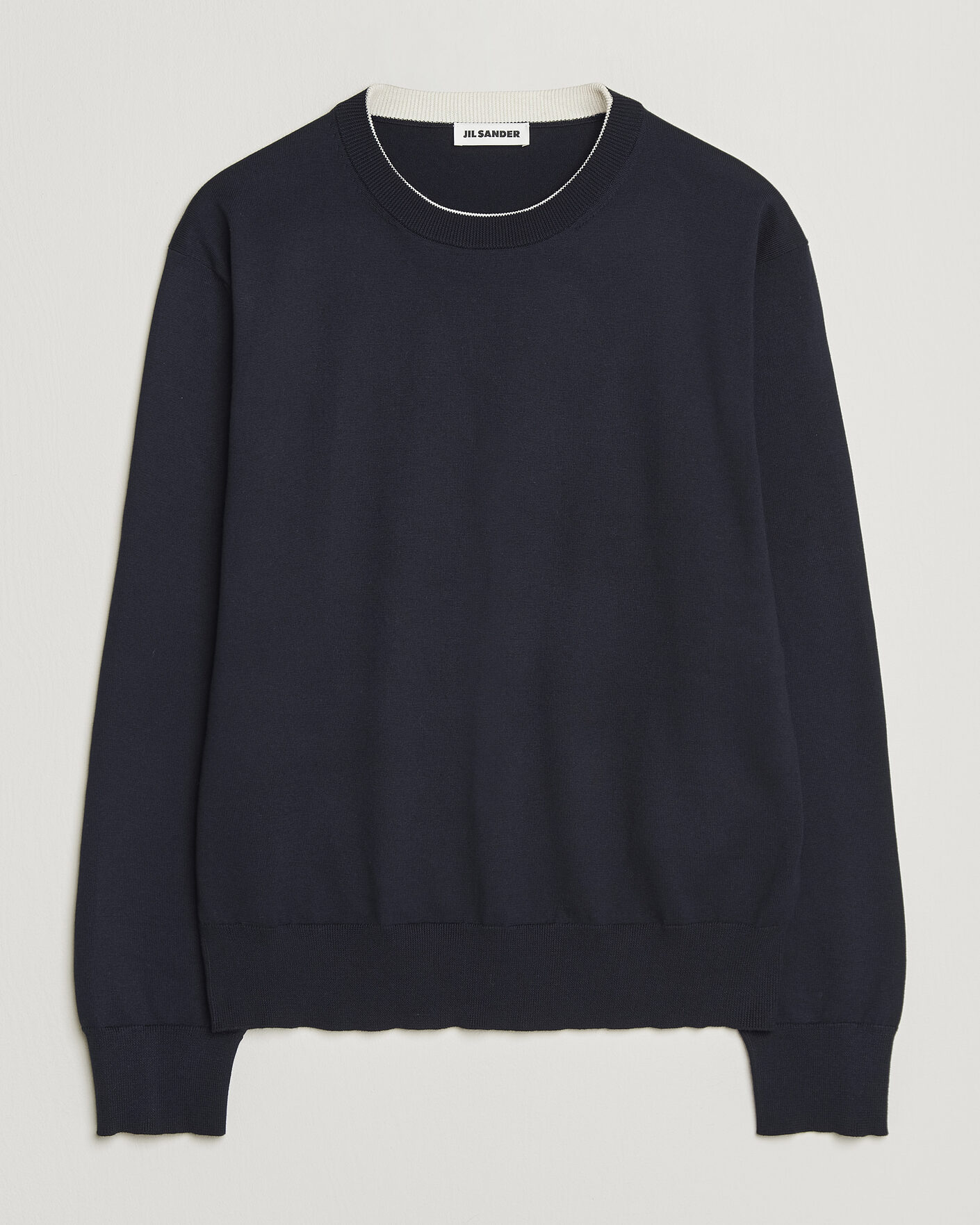 Jil Sander Fine Cotton Contrast Pullover Navy at CareOfCarl.com