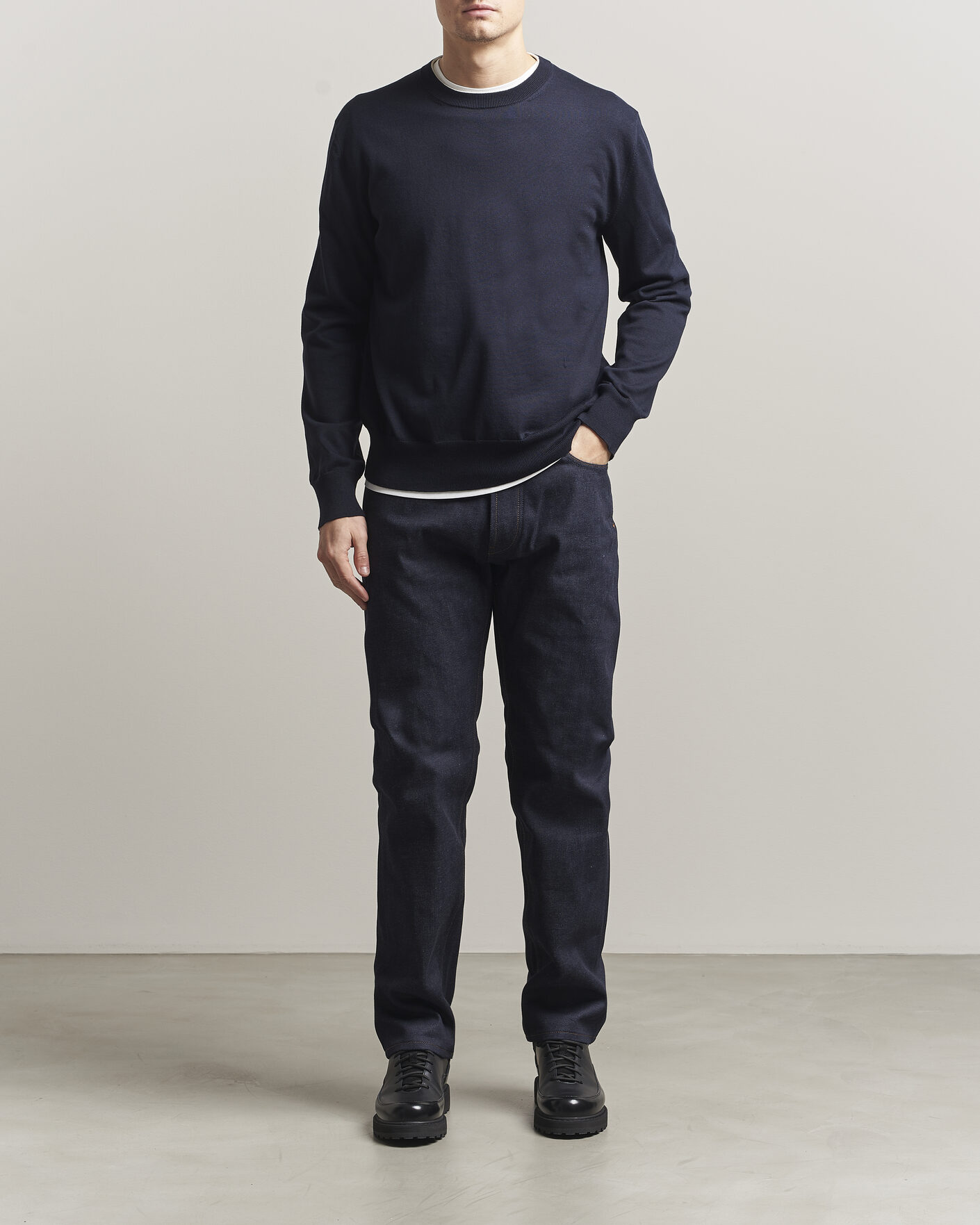Jil Sander Fine Cotton Contrast Pullover Navy at CareOfCarl.com