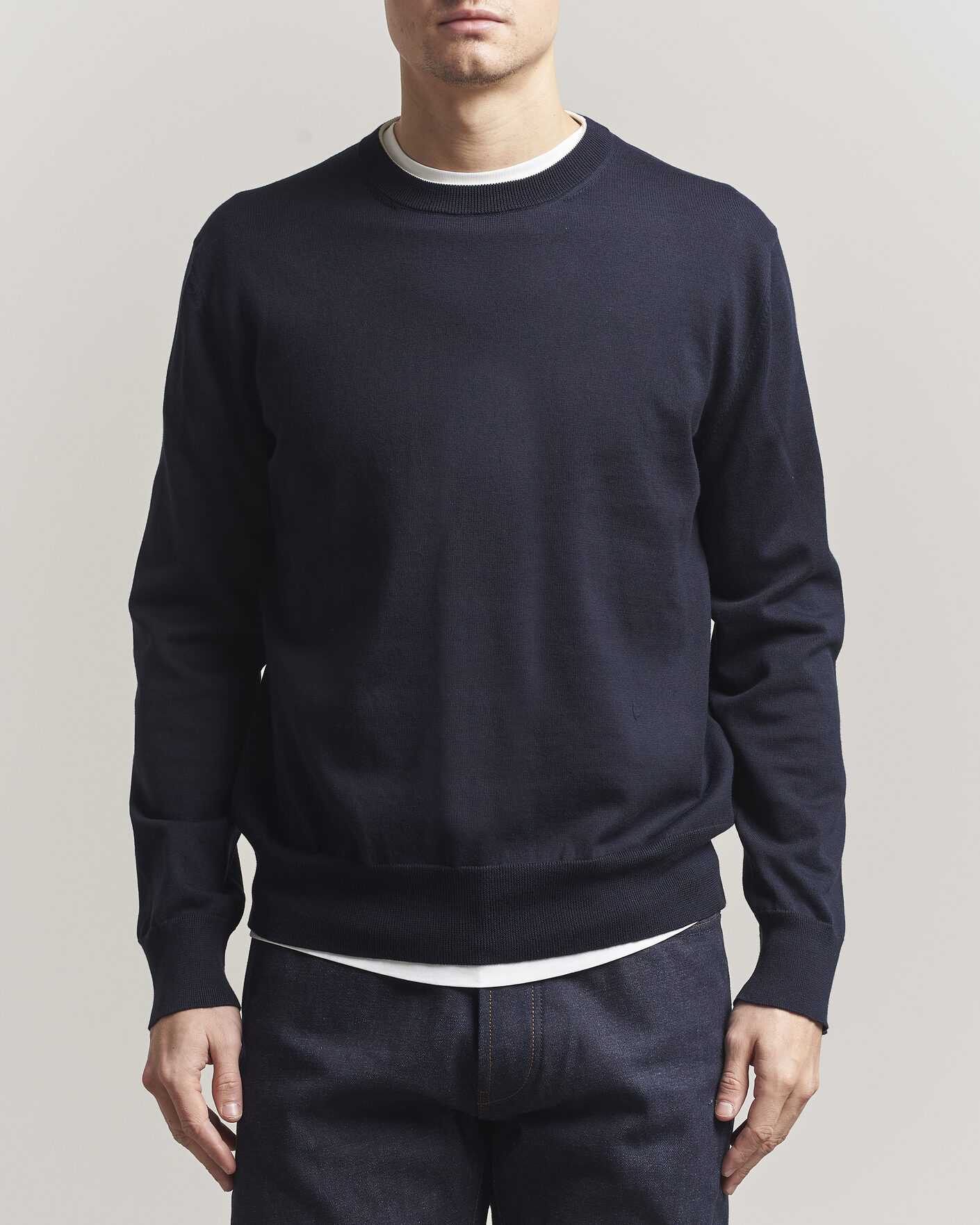 Men | Sweaters & Knitwear | Jil Sander | Fine Cotton Contrast Pullover Navy