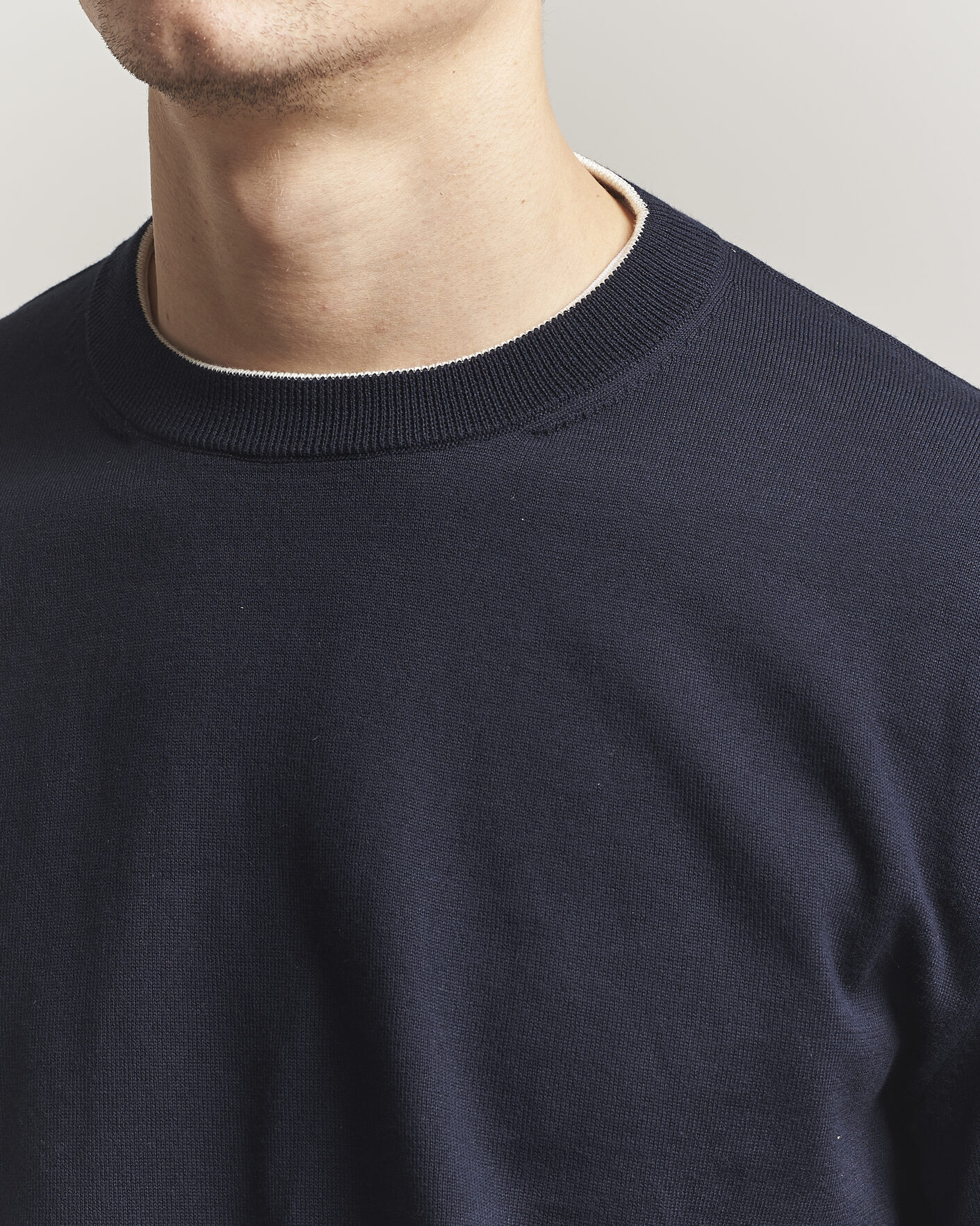 Jil Sander Fine Cotton Contrast Pullover Navy at CareOfCarl.com