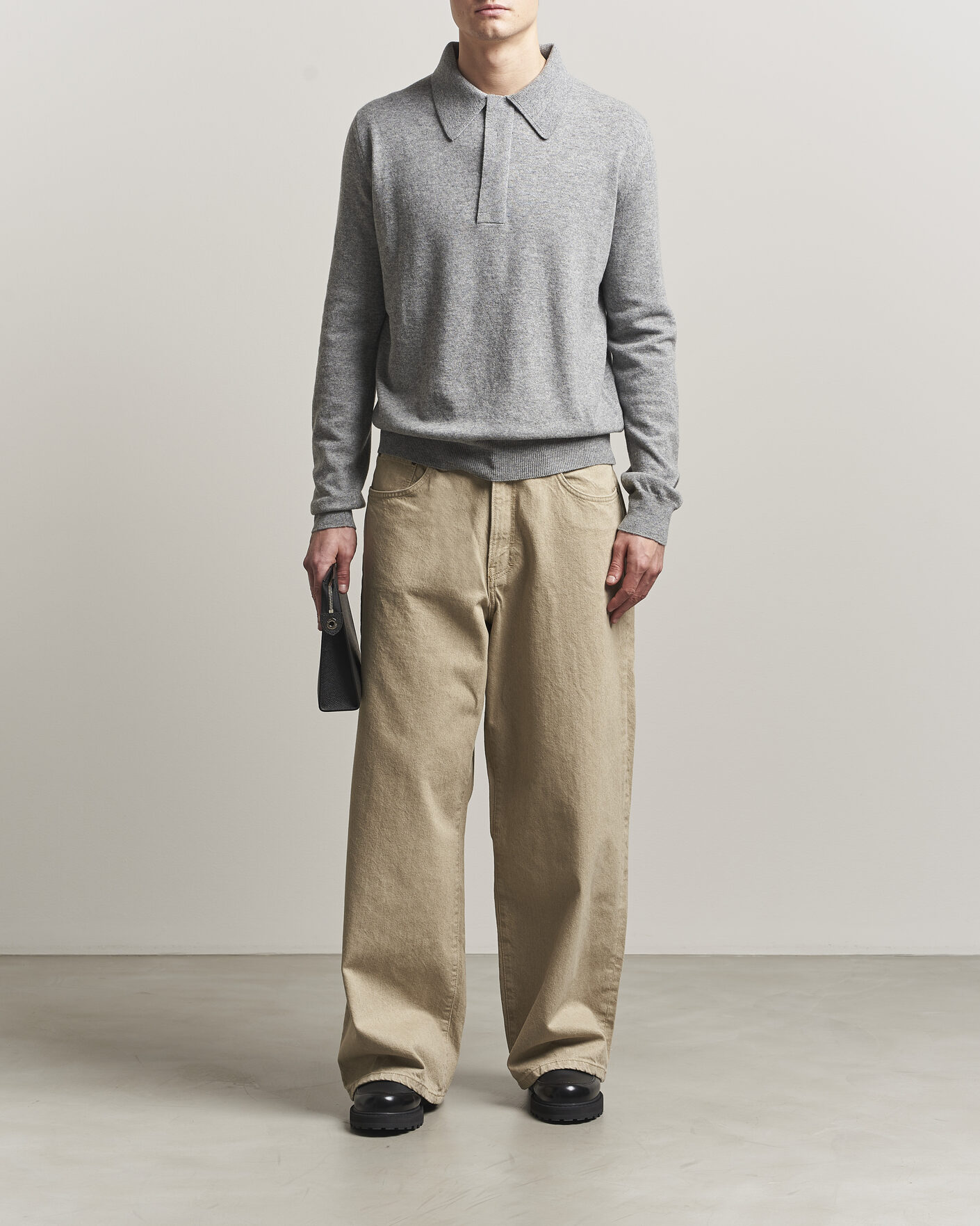 Men | Sweaters & Knitwear | Jil Sander | Long Sleeve Knitted Wool Polo Grey Melange