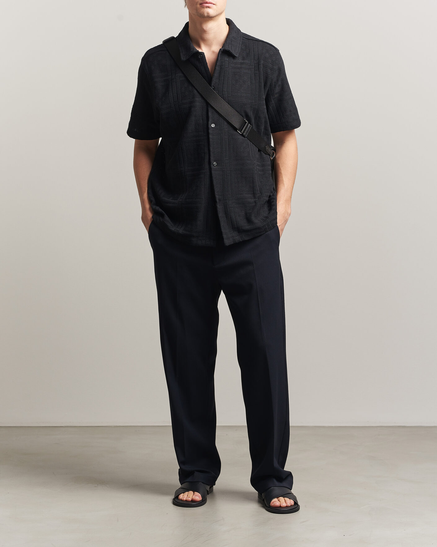 Men | Shirts | LES DEUX | Hector Pointelle Short Sleeve Shirt Black