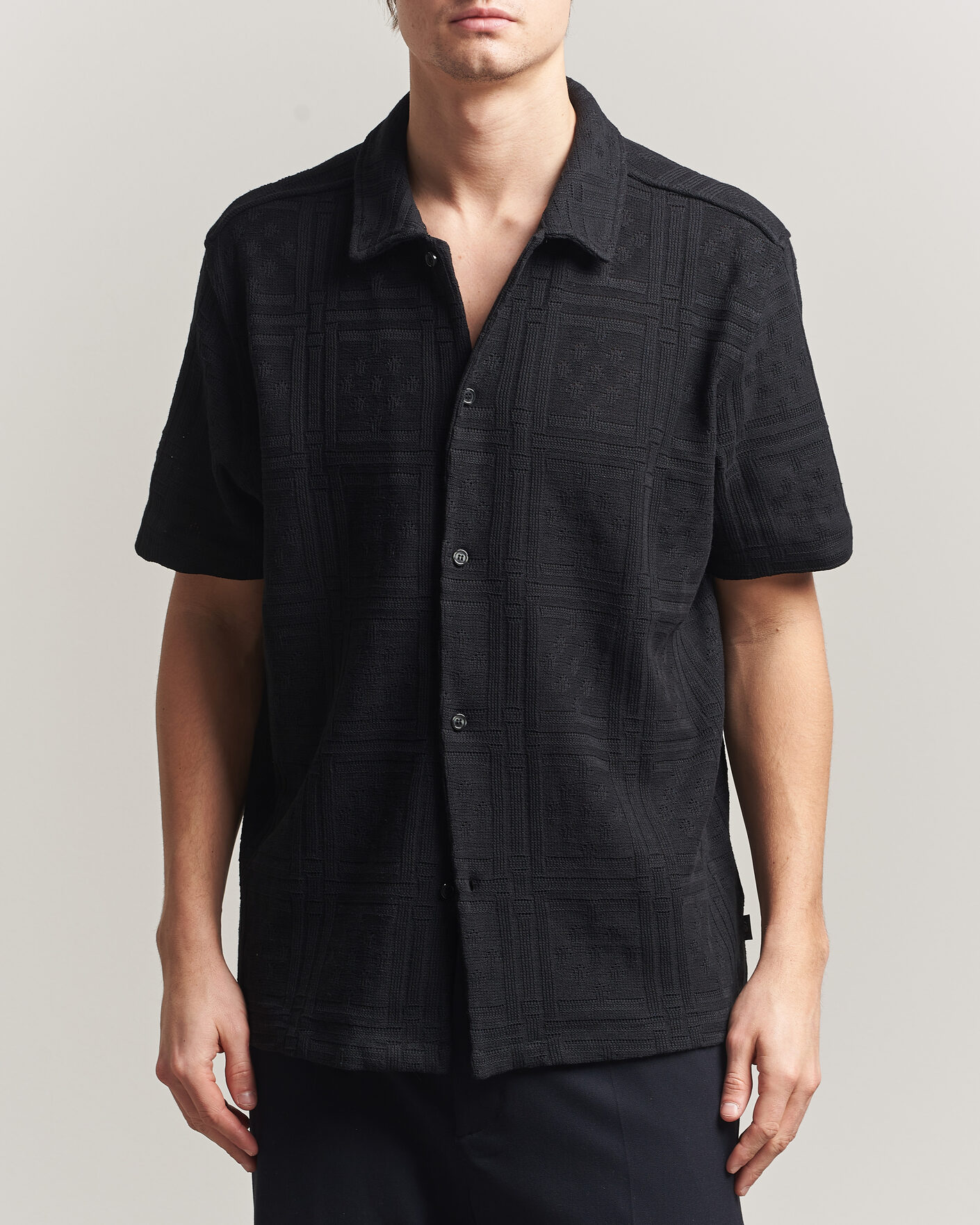 Men | Shirts | LES DEUX | Hector Pointelle Short Sleeve Shirt Black