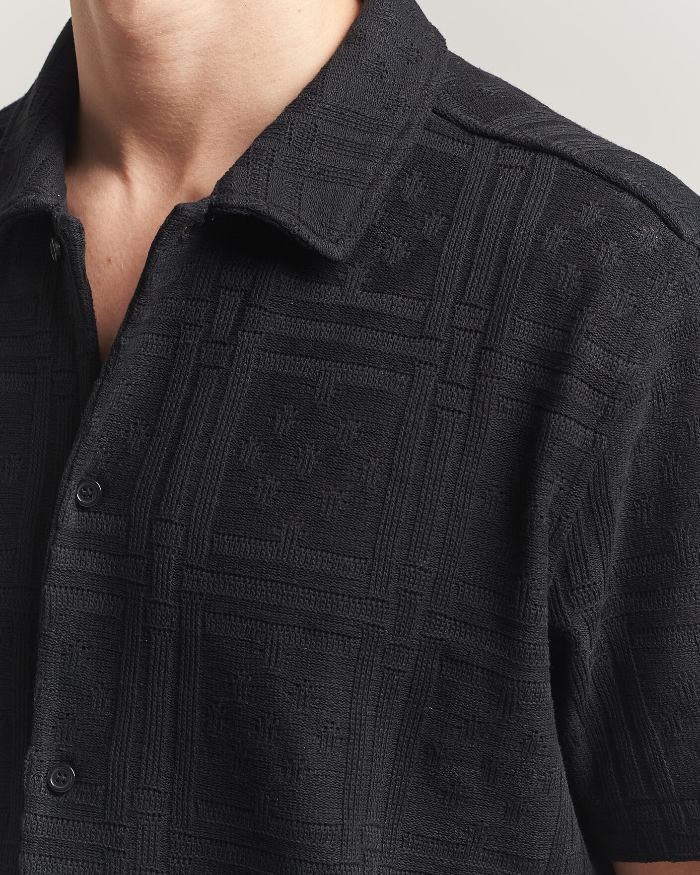 Men | Shirts | LES DEUX | Hector Pointelle Short Sleeve Shirt Black