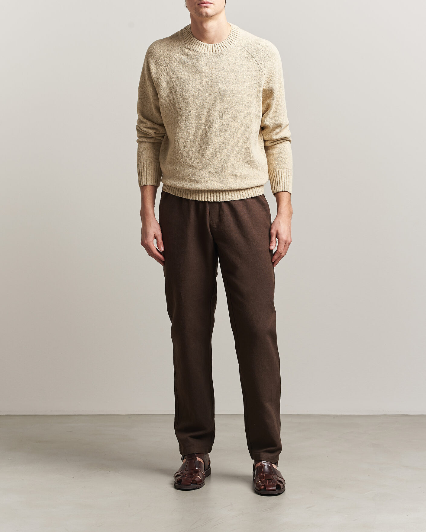 Men | Sweaters & Knitwear | LES DEUX | Brad Knitted Roundneck Oyster Grey/White