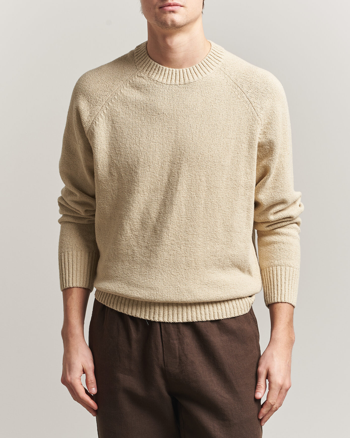 Men | Sweaters & Knitwear | LES DEUX | Brad Knitted Roundneck Oyster Grey/White