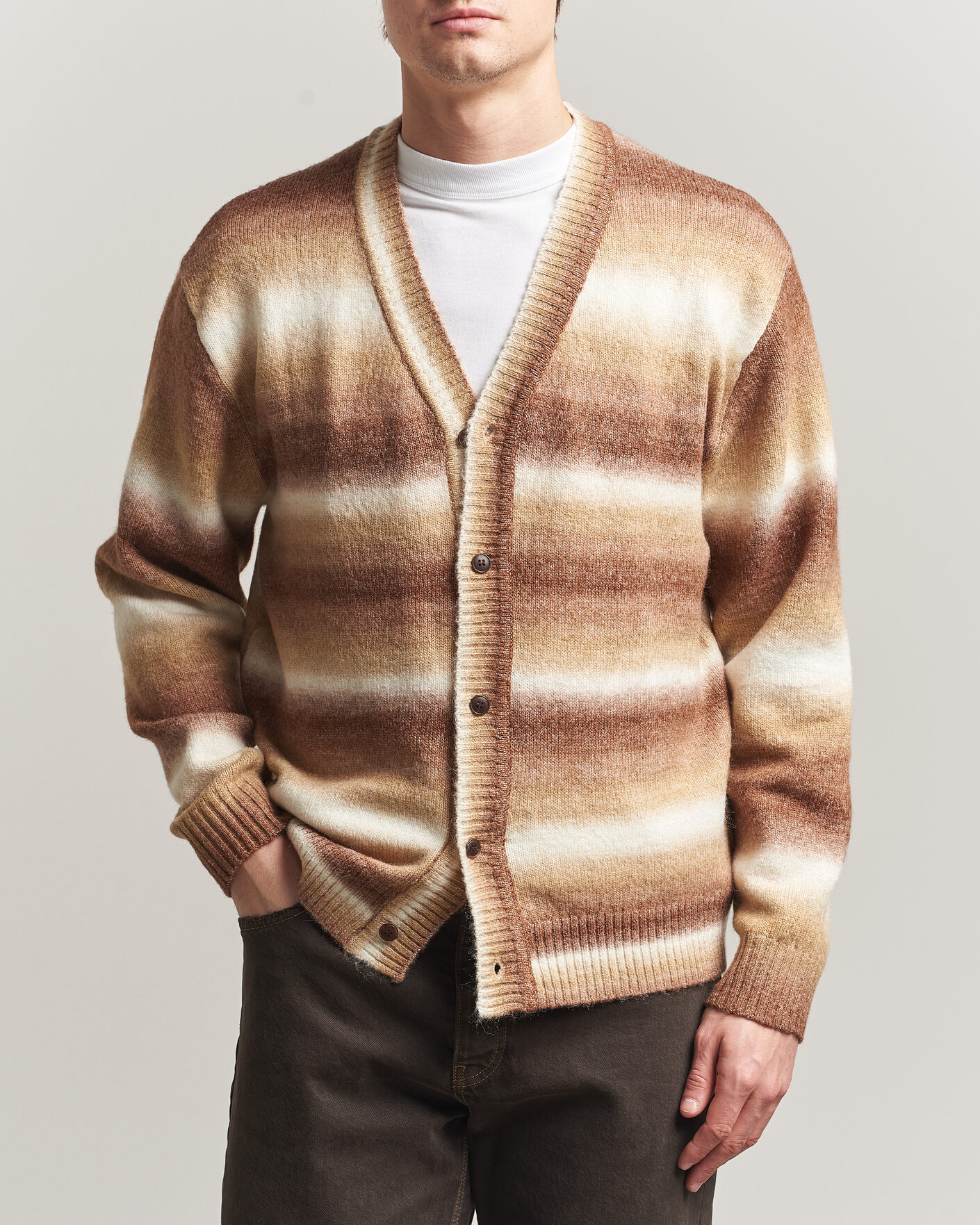 Les Deux Boston Gradient Knitted Cardigan Teak Brown at CareOfCarl.com