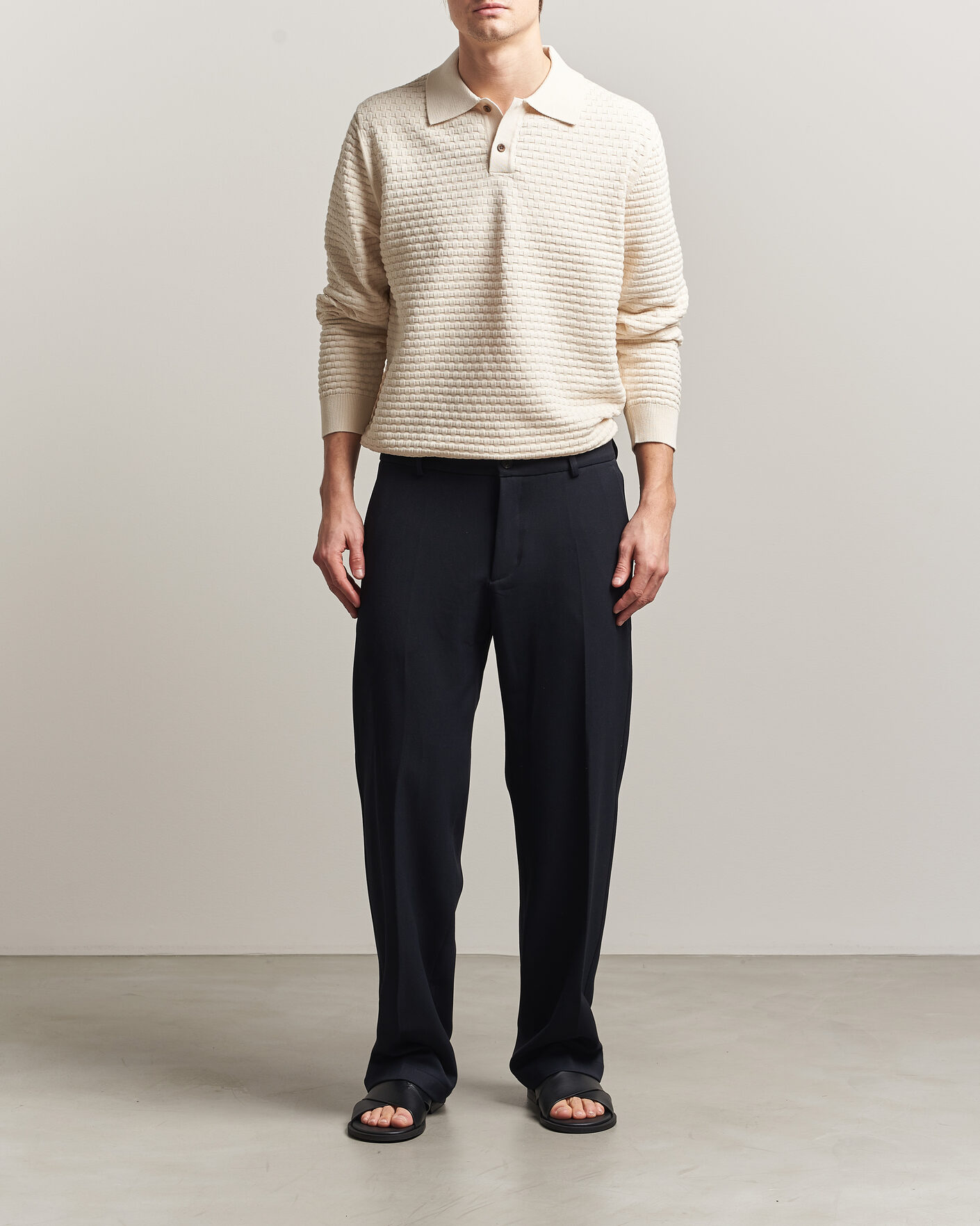 Men | Sweaters & Knitwear | LES DEUX | Billy Weave Knitted Polo Light Ivory