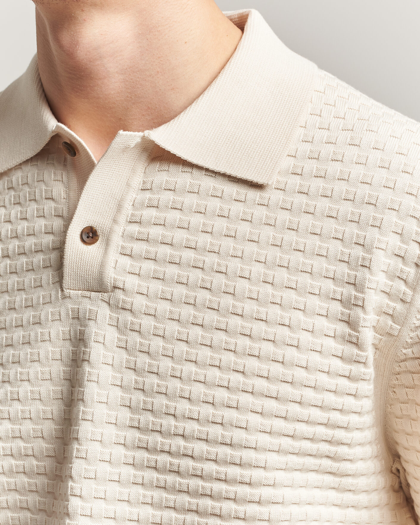 Men | Sweaters & Knitwear | LES DEUX | Billy Weave Knitted Polo Light Ivory