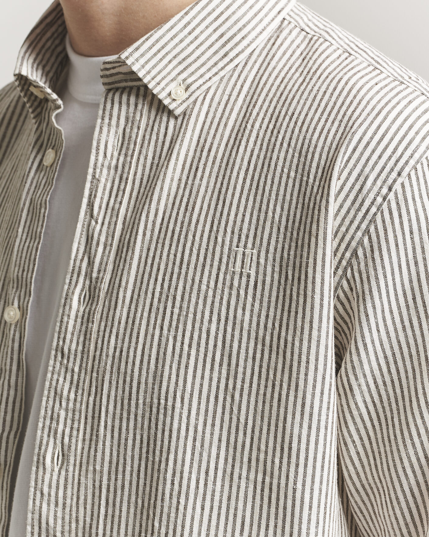 Men | Shirts | LES DEUX | Konrad Striped Cotton/Linen Shirt Teak Brown