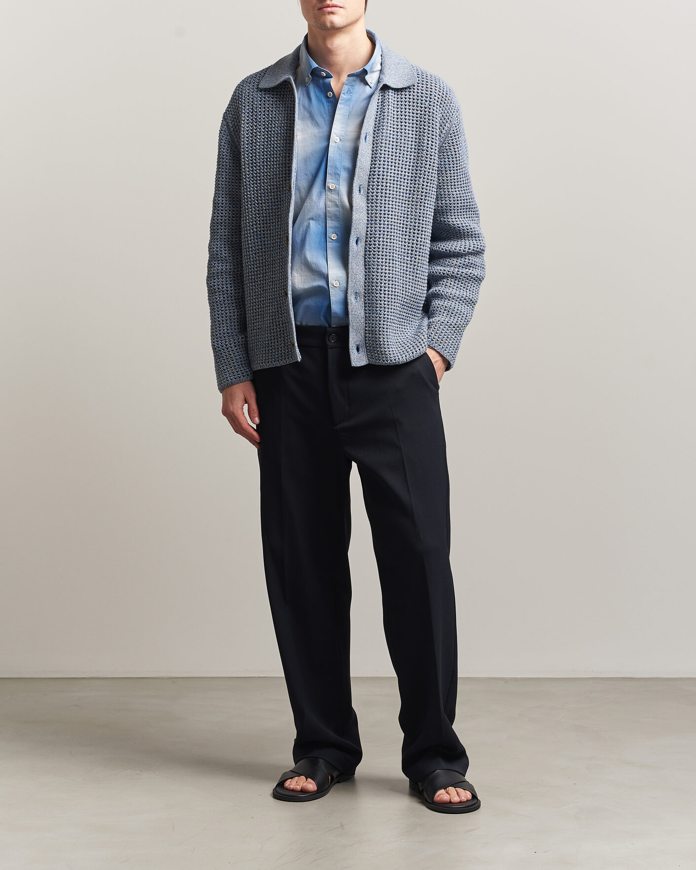 Men | Sweaters & Knitwear | LES DEUX | Gerald Knitted Shirt Dark Denim Blue