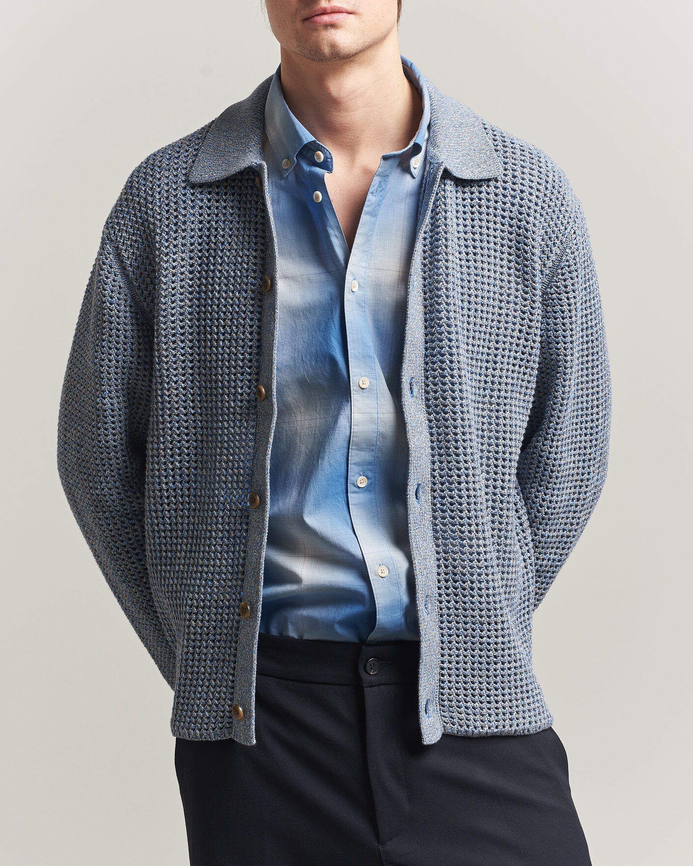 Men | Sweaters & Knitwear | LES DEUX | Gerald Knitted Shirt Dark Denim Blue