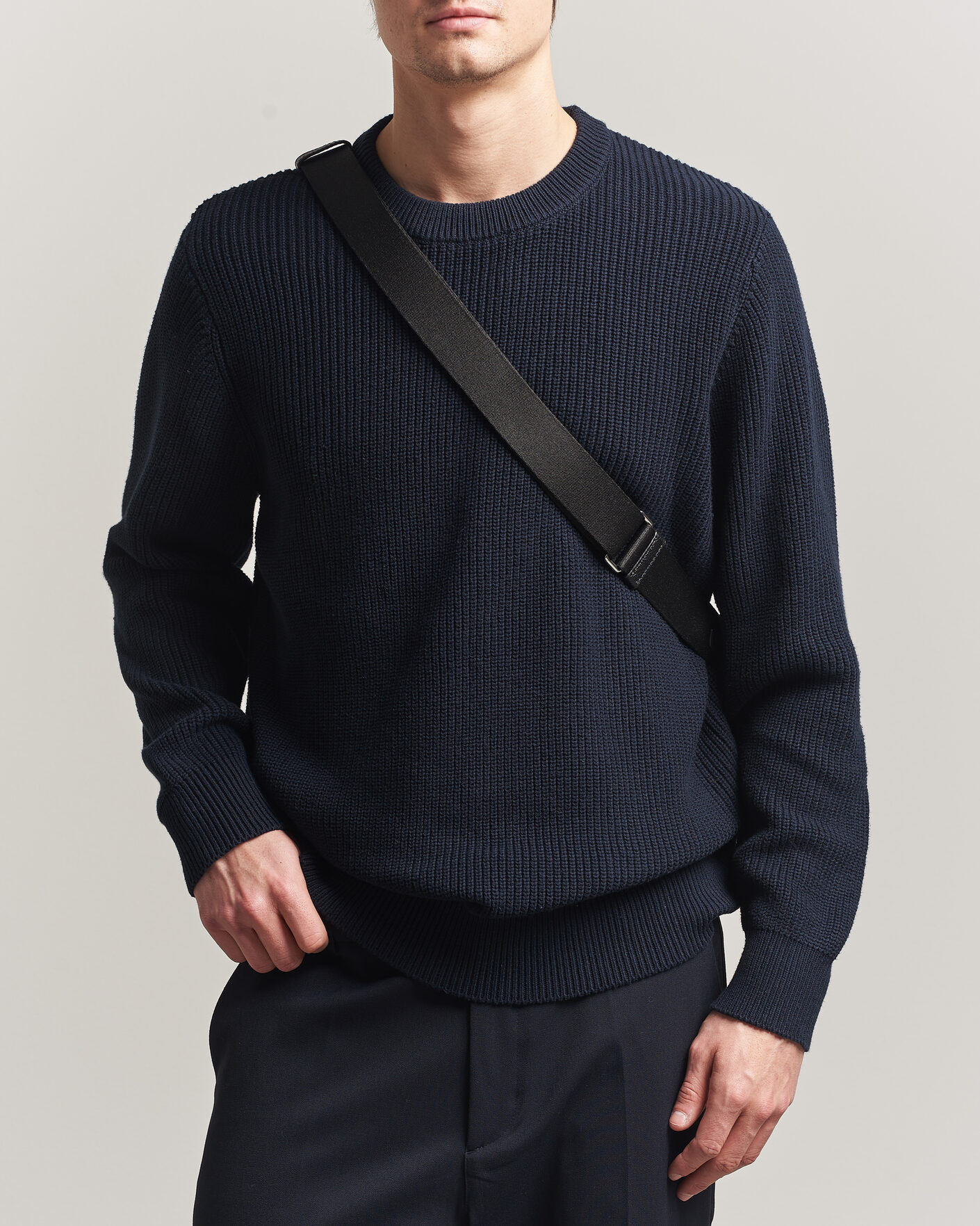 Men | Sweaters & Knitwear | LES DEUX | Garry Rib Crew Neck Knit Dark Navy