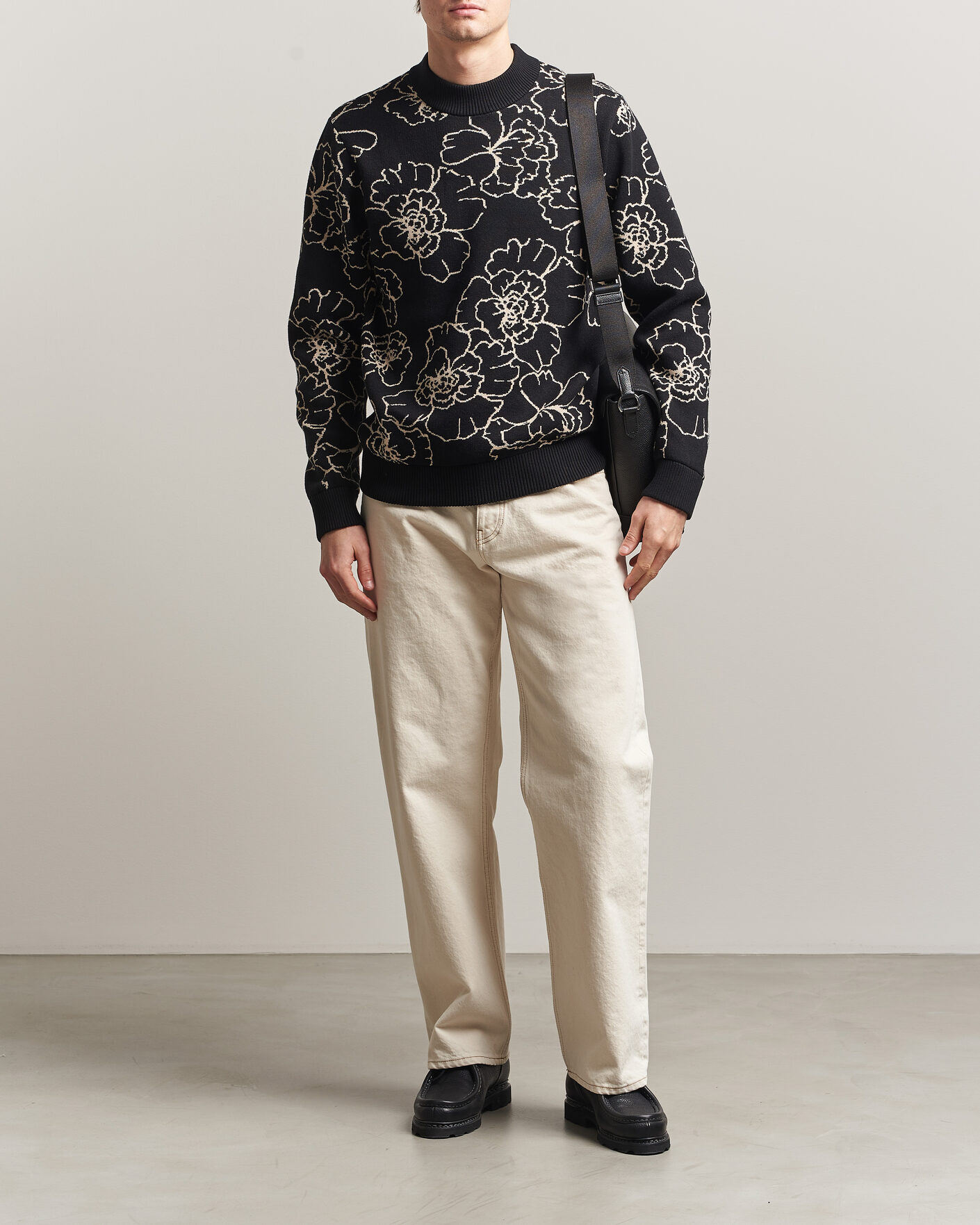 Men | Sweaters & Knitwear | LES DEUX | Gaston Poppy Jaquard Knit Black